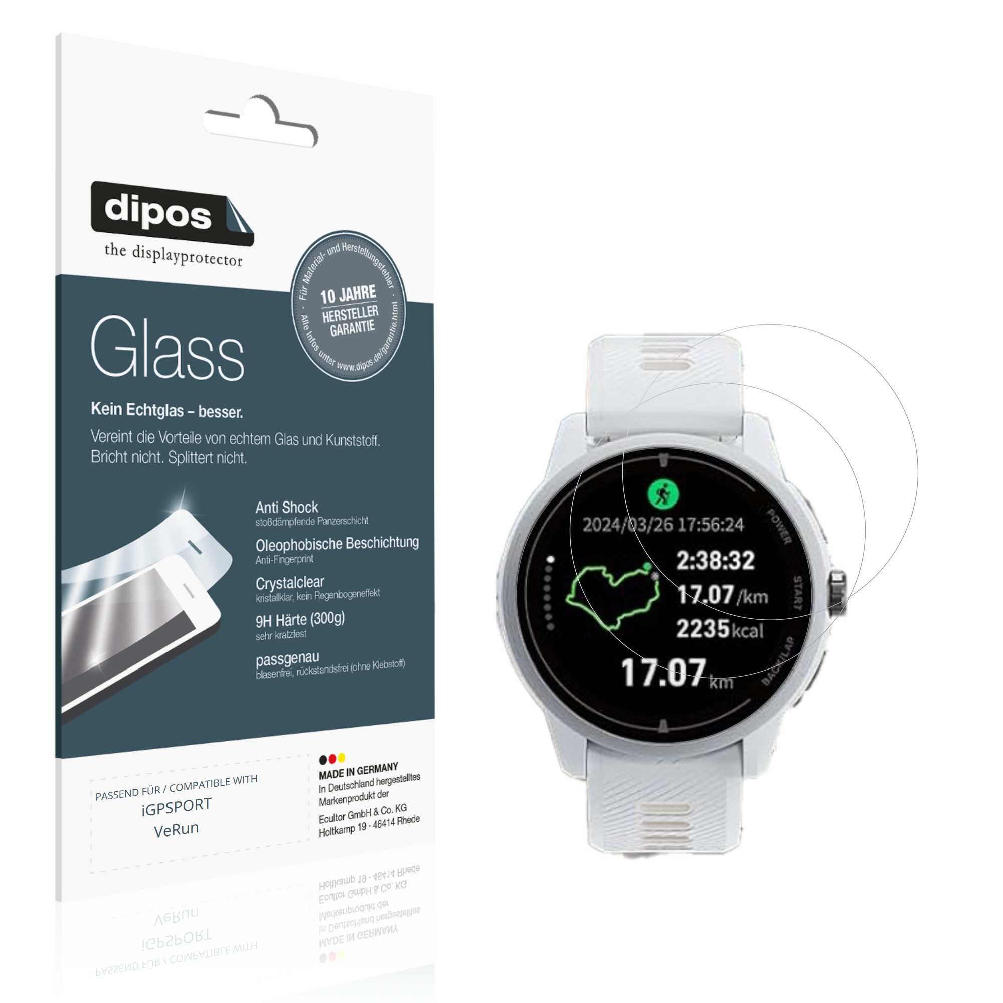 dipos Displayschutzfolie Schutzfolie für iGPSPORT VeRun, 2 Stück, Displayschutz Schutz Folie Made in Germany