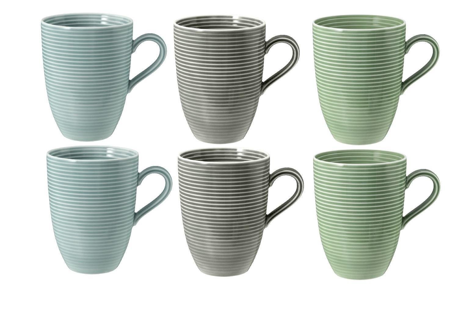 Seltmann Weiden Becher Seltmann Weiden Beat Becher mit Henkel 3 Farben 6er Set, Porzellan