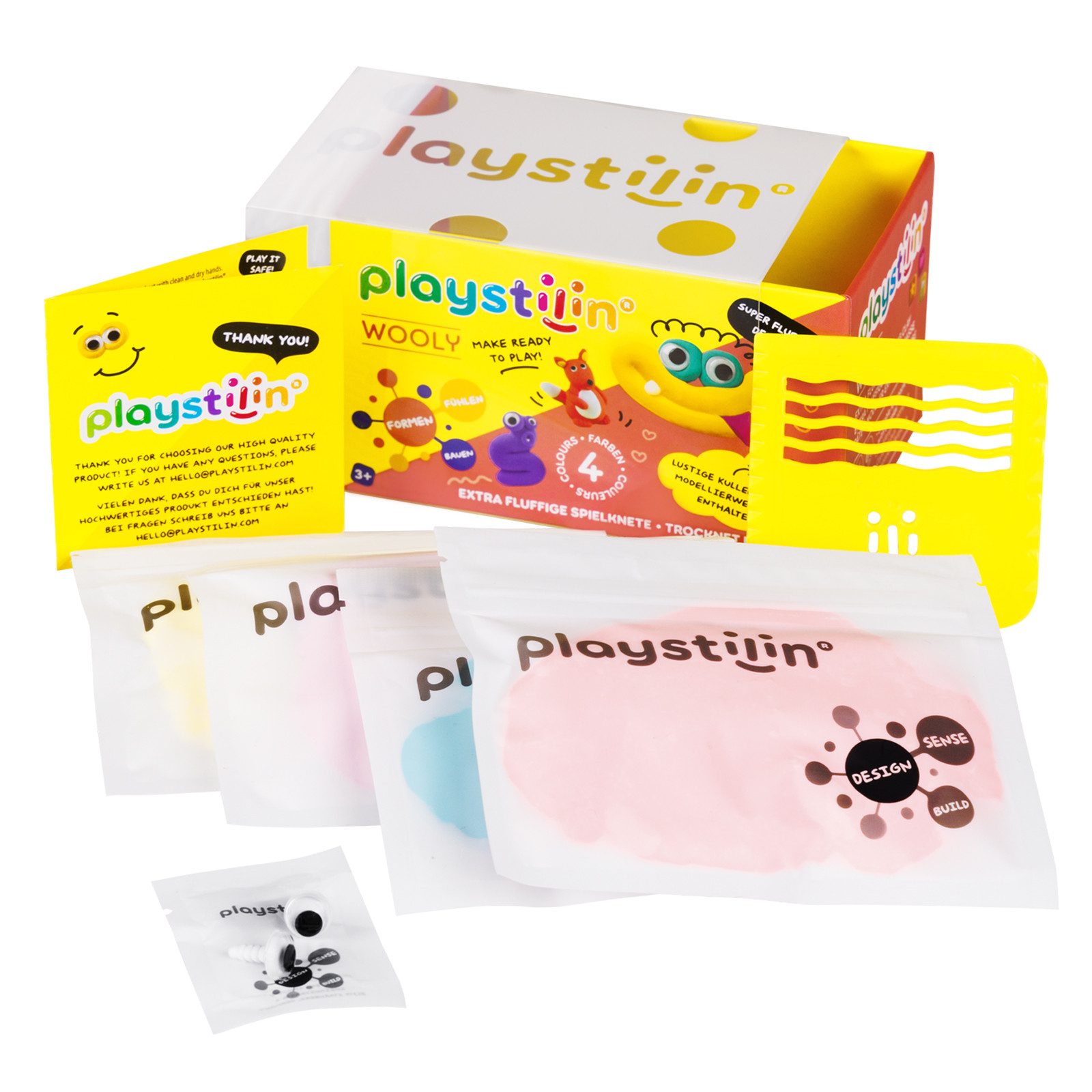 Playstilin® Knete WOOLY (Knetset, 1-tlg., mit Kulleraugen und Modellierwerkzeug), extra fluffige Spielknete, nicht trocknend