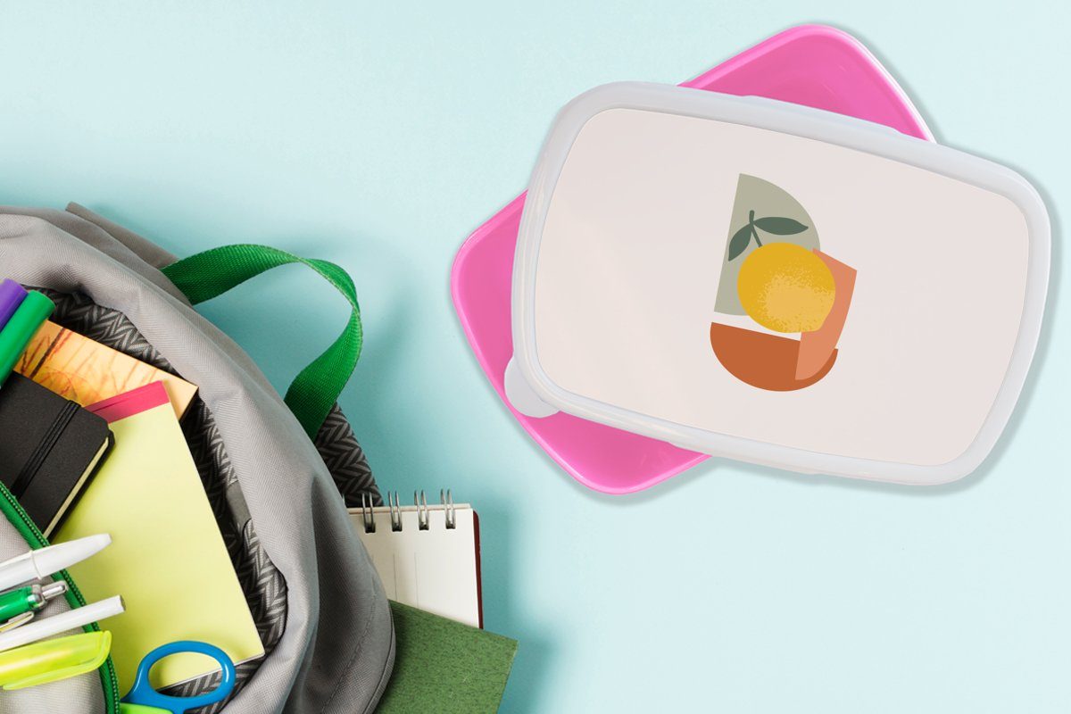 MuchoWow - Erwachsene, Sommer, Mädchen, Snackbox, Lunchbox Brotdose Kinder, Brotbox (2-tlg), Kunststoff, rosa - Zitrone Figuren für Kunststoff