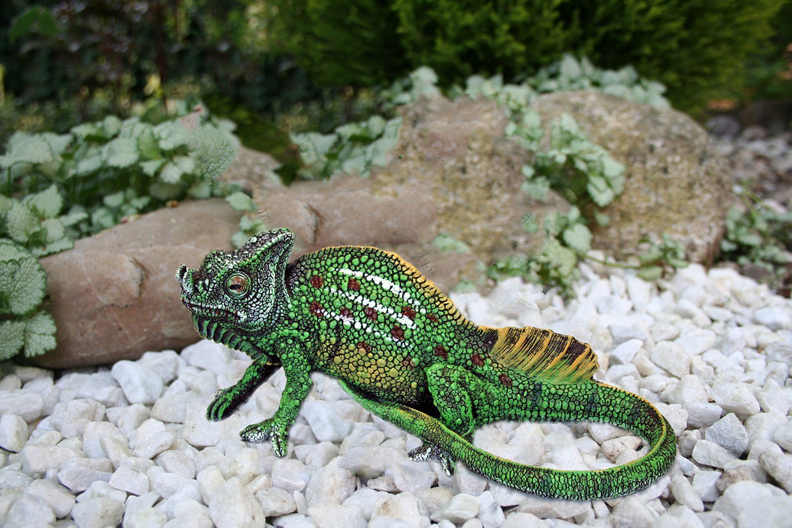 (1 Gartendeko handbemalt, Reptil Chamäleon, Fachhandel St), Plus Gartenfigur
