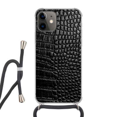 MuchoWow Handyhülle Leder - Strukturiert - Schwarz - Grau, Handyhülle Telefonhülle Apple iPhone 12