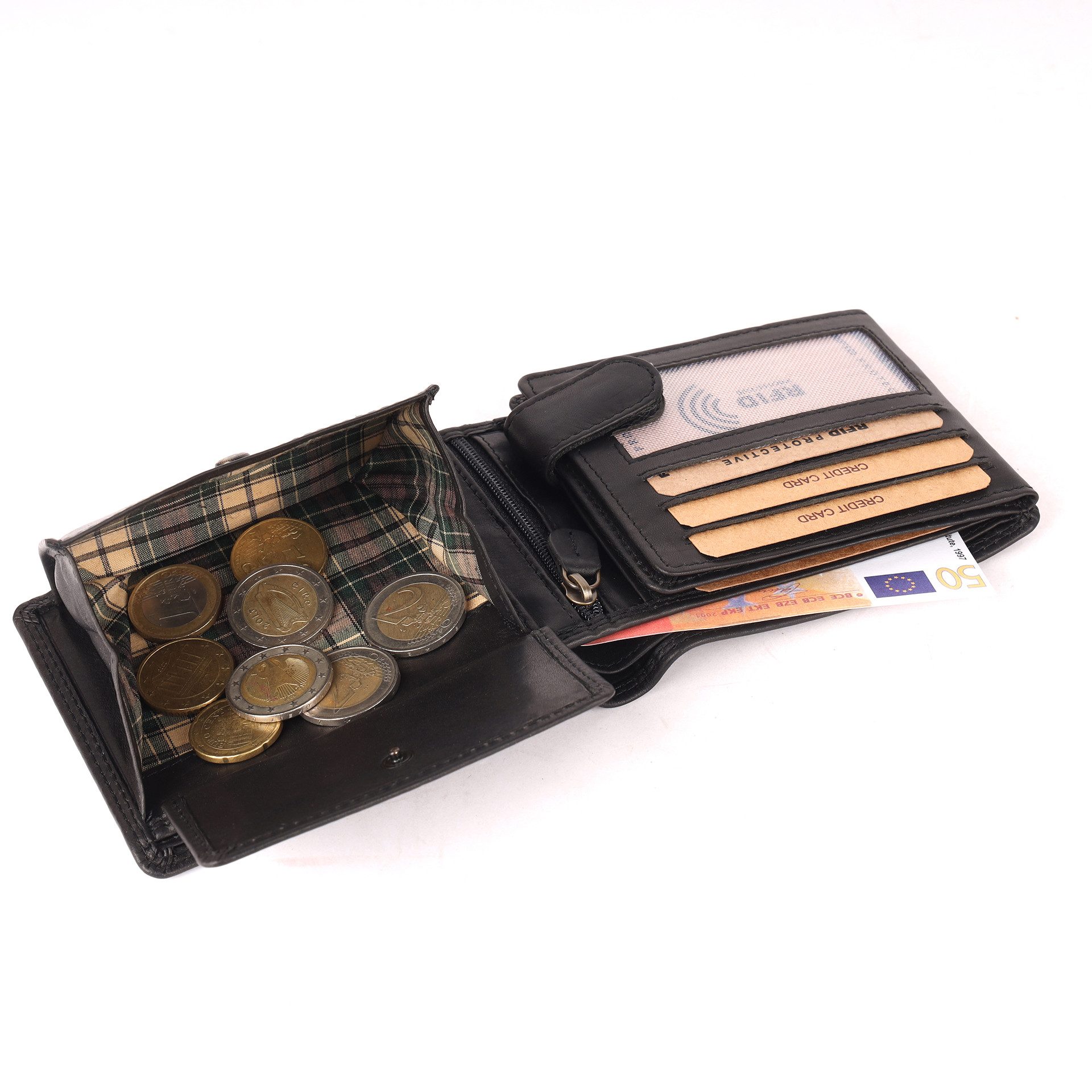 Benthill Geldbörse Herren Echt Leder Portemonnaie RFID mit vielen Kartenfächer Querformat, RFID-Schutz Kartenfächer Münzfach