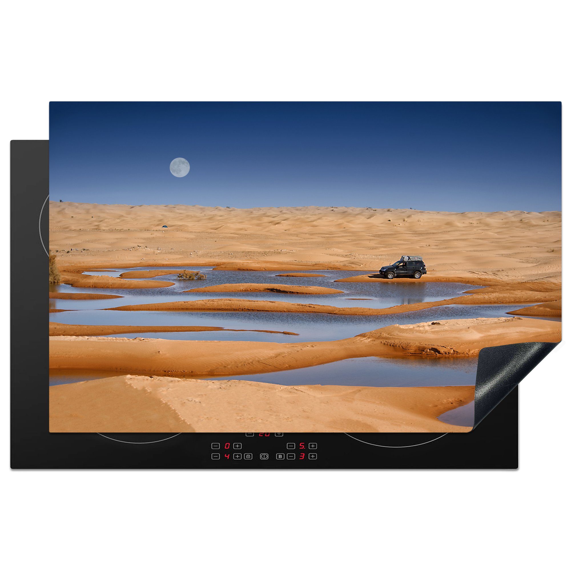 Sahara, Induktionskochfeld steht Vinyl, küche, Schutz tlg), die Wasser Jeep für 81x52 der MuchoWow (1 Herdblende-/Abdeckplatte Ceranfeldabdeckung in am cm,