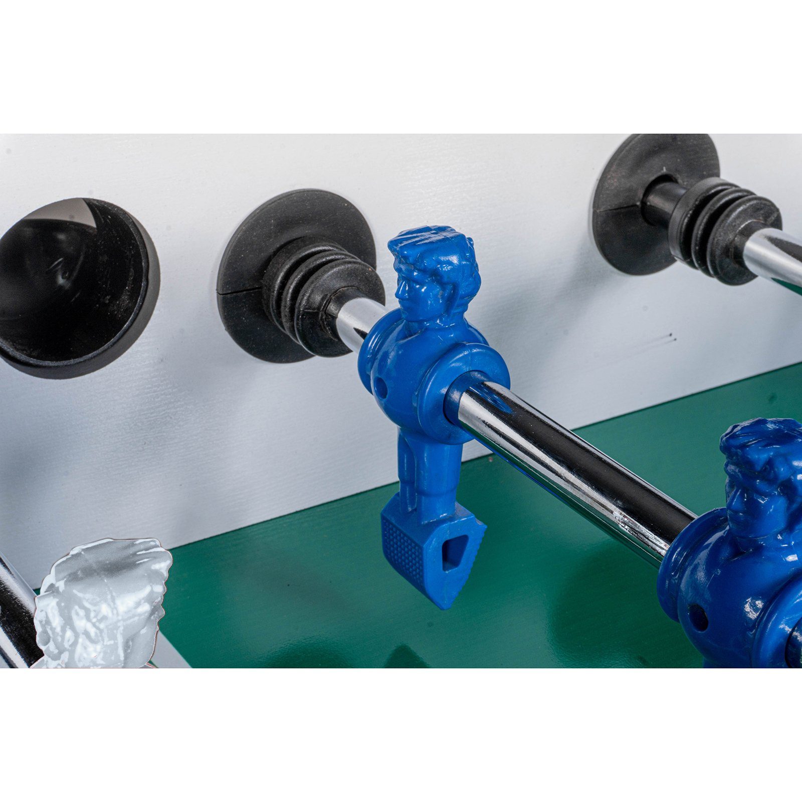 RAMROXX Kickertisch Tischkicker Weiß Schwarz grünes Spielfeld Figuren Blau Weiss 80kg