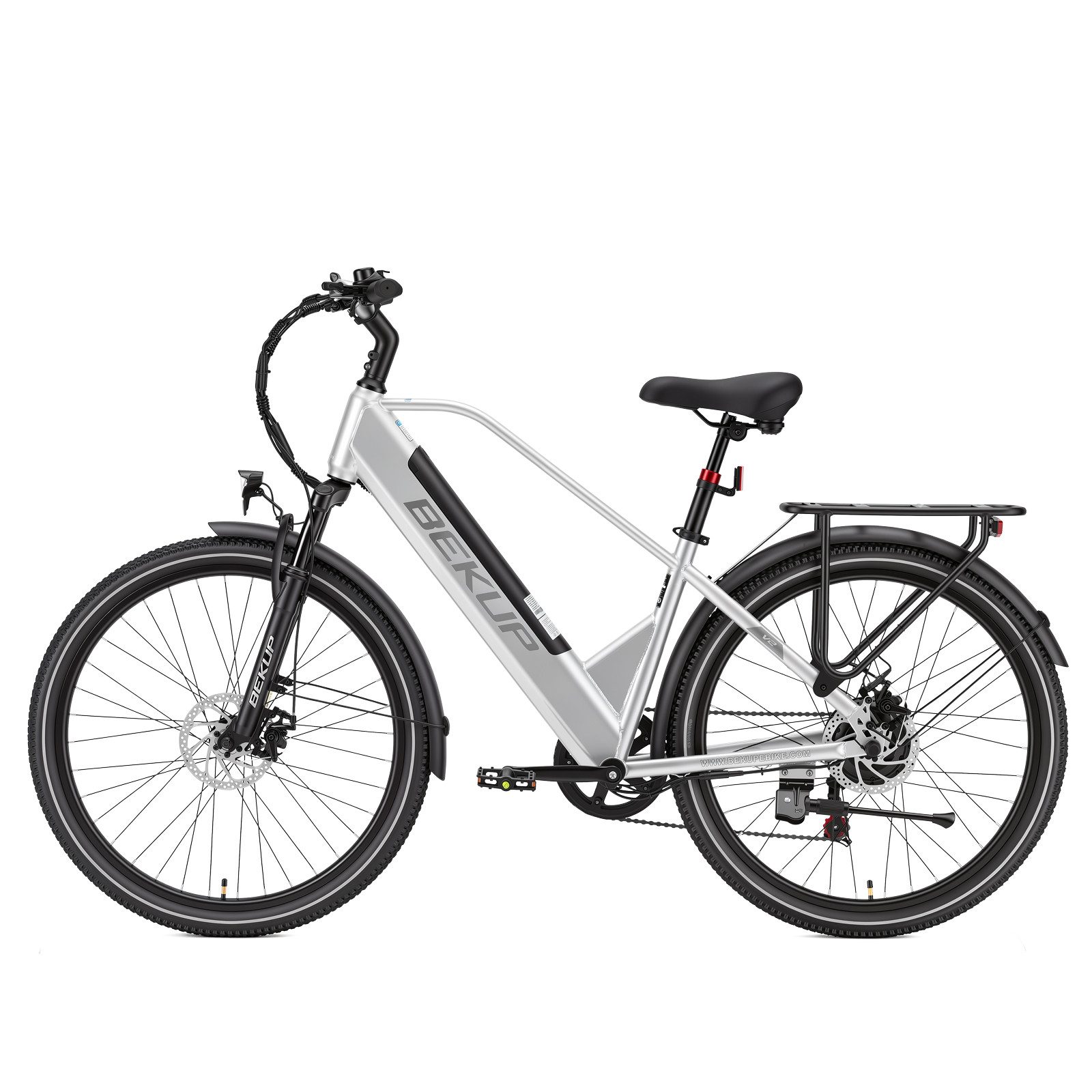 BEKUP E-Bike Cityrad V2 26 Zoll Trekkingrad, 522 Wh Akku, 45 Nm, Herren u. Damen, 7 Gang Shimano Shimano Tourney TZ Schaltwerk, Kettenschaltung, Heckmotor, 522 Wh, (Komplettset, E-Bike inklusive Akku und Ladegerät), Cityrad für Arbeitsweg und Wochenendtouren, bis zu 75 km Reichweite