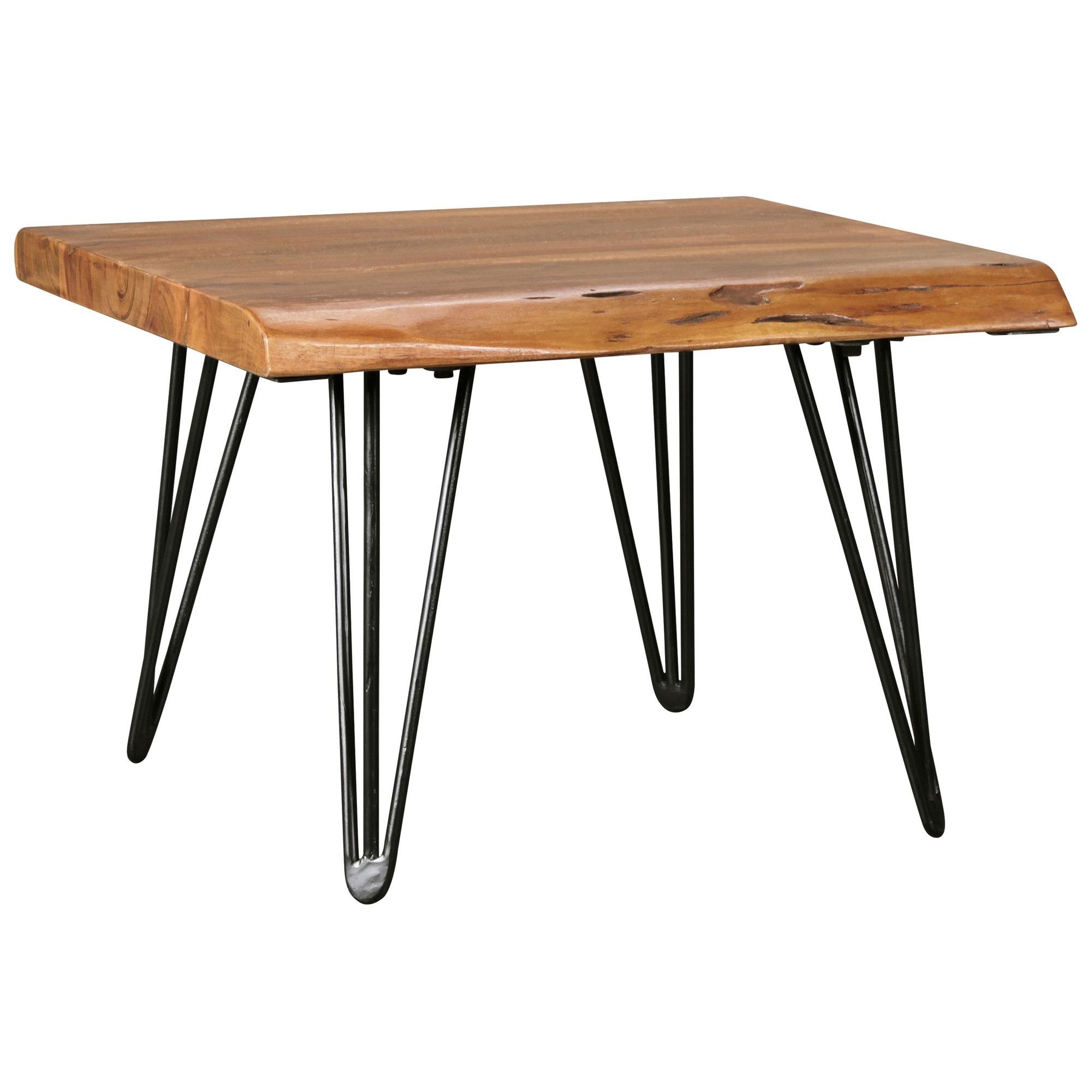 Sheesham Baumkante Wohnzimmertisch, Tisch Wohnling Kleiner x WL5.204 51cm), Haarnadelbeine 38 Couchtisch (Massivholz x 56 Sofatisch