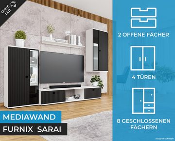 Furnix Wohnwand SARAI Mediawand 4-teilig modern, (Set, mit TV-Schrank, Hochvitrine, Hängevitrine, Wandregal), teilverglaste Türen