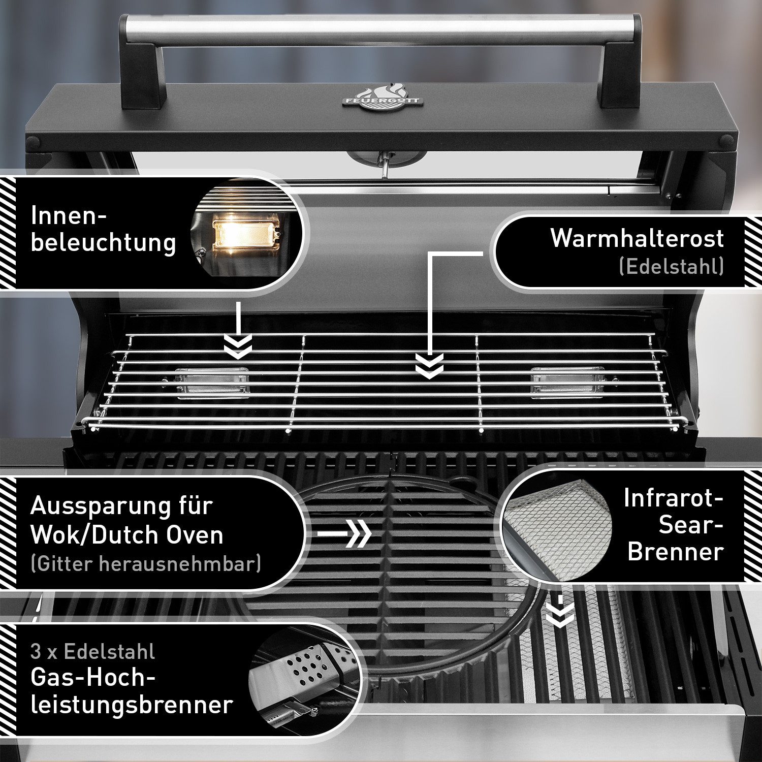 Feuergott Gasgrill Feuergott Gas-Grillstation Hektor 3B-S inkl. Abdeckhaube