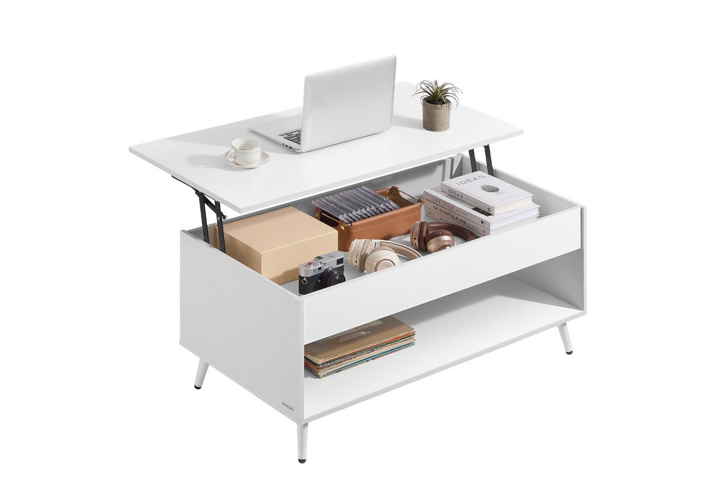 VASAGLE Couchtisch höhenverstellbarer Wohnzimmertisch, für Wohnzimmer, Homeoffice (inkl. Zubehörpaket & Anleitung, aufklappbar), Kaffeetisch, Gaszylinder, verstecktes Fach, offenes Fach