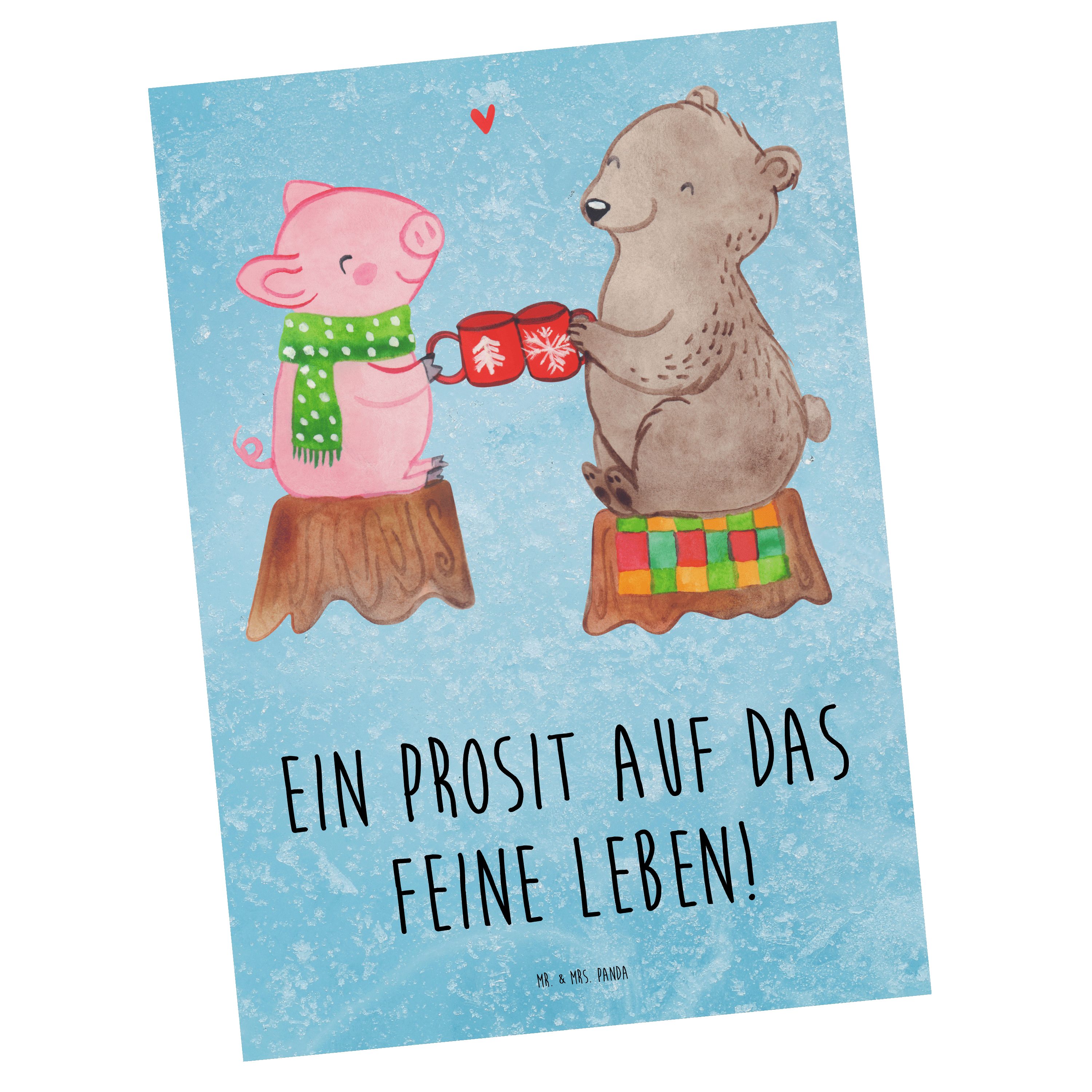 Mr. & Mrs. Panda Postkarte Glühschwein Sause - Eisblau - Geschenk, Wintermotiv, Ansichtskarte, E