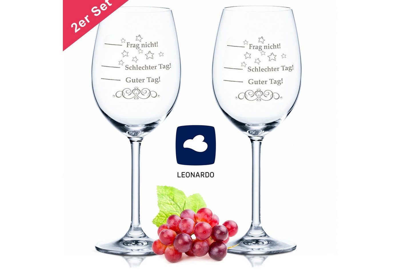 GRAVURZEILE Rotweinglas 2x Leonardo XL Weinglas Schlechter Tag, Guter Tag - Frag nicht!, Glas, Graviertes Geschenk für Partner, Freunde & Familie