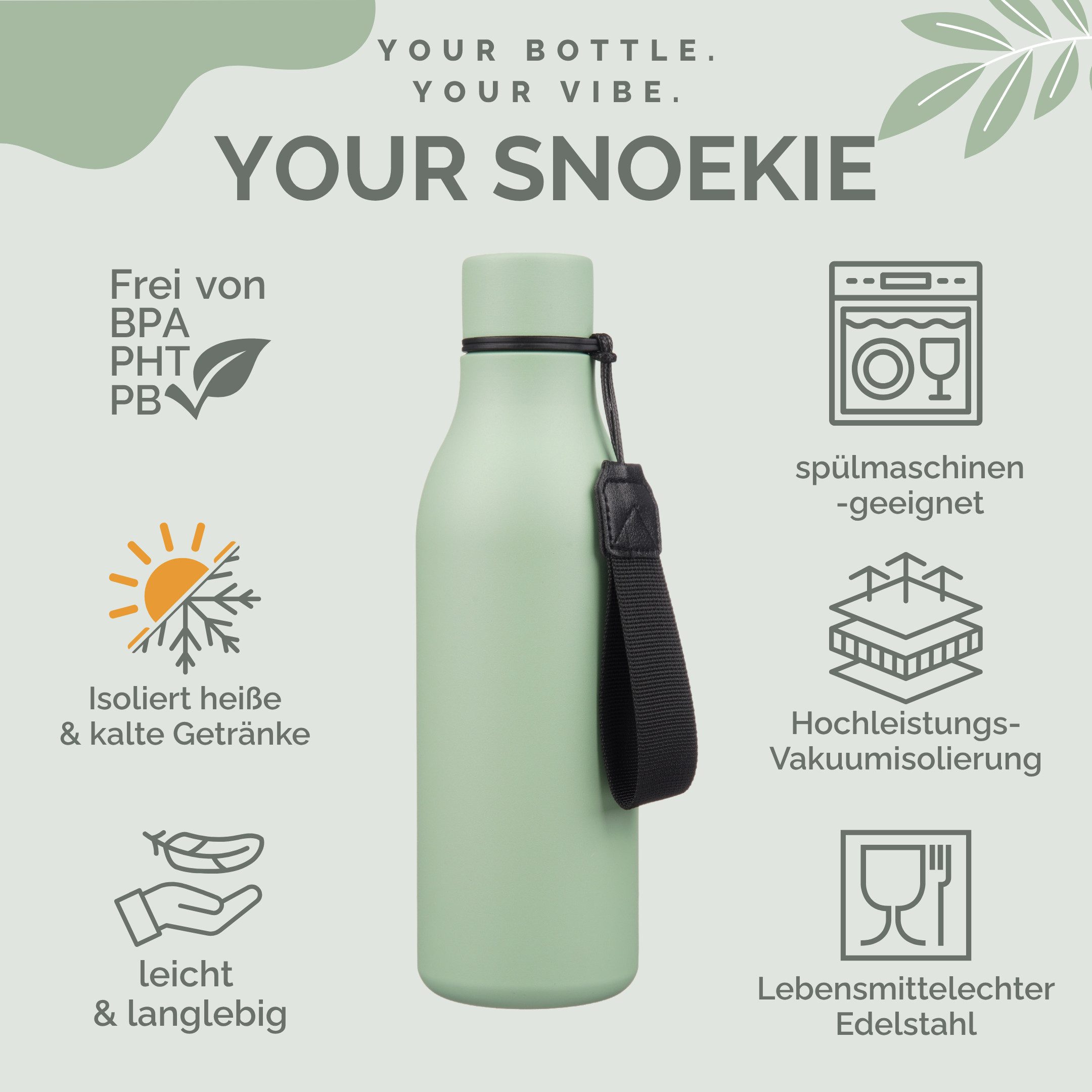 SNOEKIE Thermoflasche SNOEKIE Edelstahl Thermoflasche, SGS Geprüft, Spülmaschinengeeignet