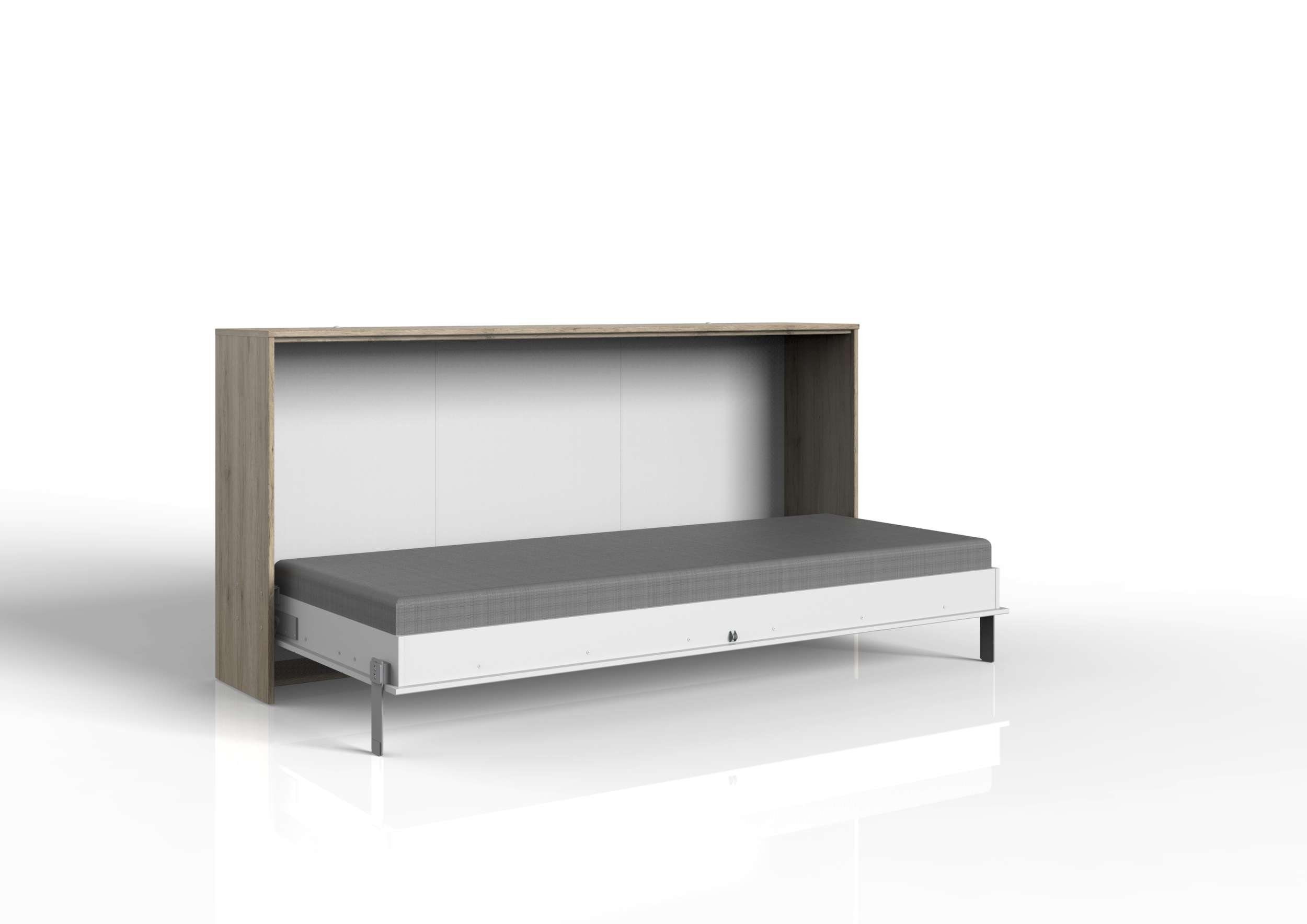 Stylefy Jugendbett Jens I (Bett, Schrankbett), 90/120/140x200, aus Holzwerkstoff, Modern Design, Liegekomfort, variabel stellbar, mit Lattenrost Weiß - Sanremo Eiche