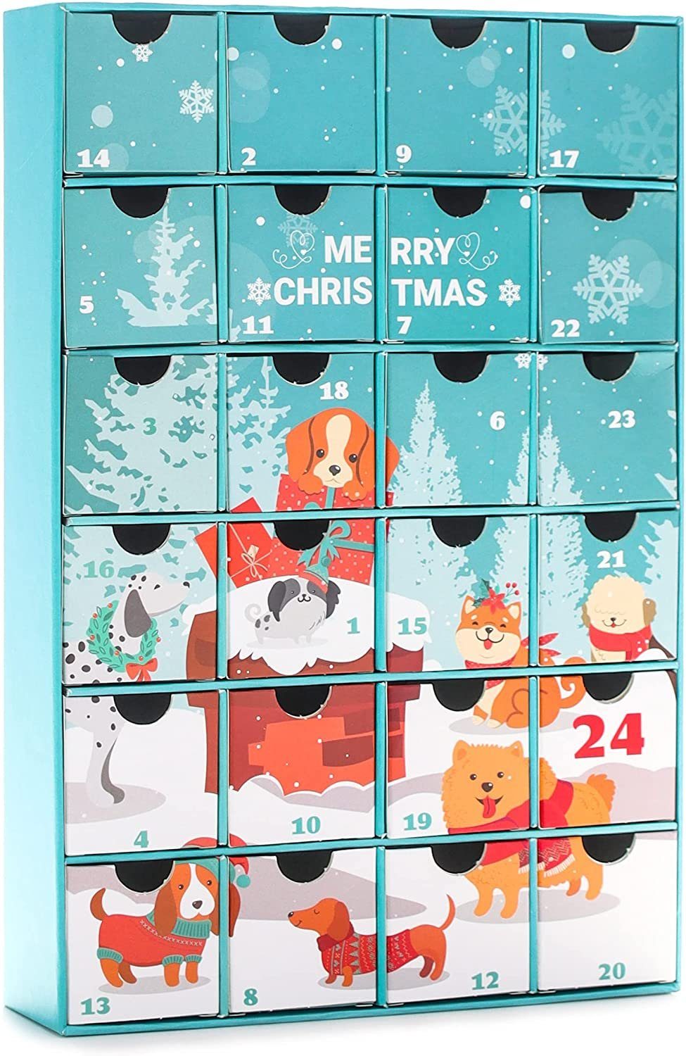 BRUBAKER befüllbarer Adventskalender DIY Hunde Weihnachtskalender zum Befüllen für Leckerlis (1-tlg), Kalender Weihnachten für Haustiere - 32,5 cm