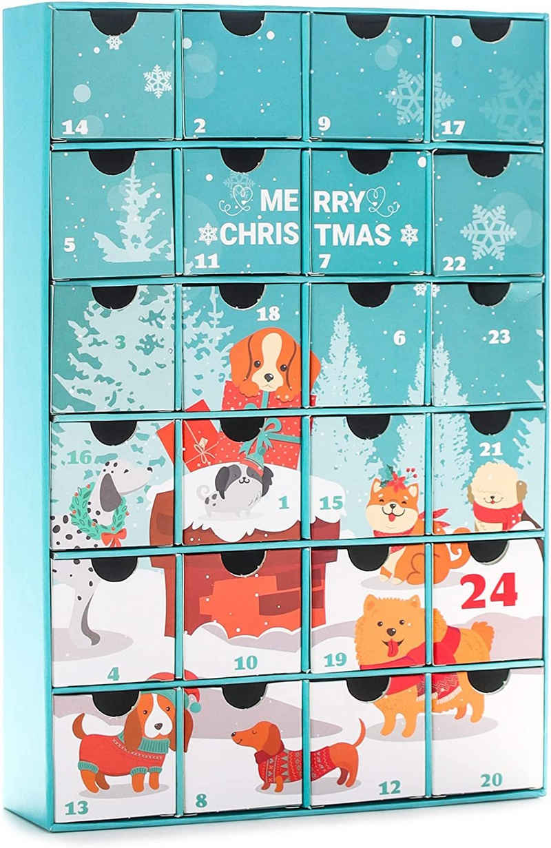 BRUBAKER befüllbarer Adventskalender DIY Hunde Weihnachtskalender zum Befüllen für Leckerlis (1-tlg), Kalender Weihnachten für Haustiere - 32,5 cm