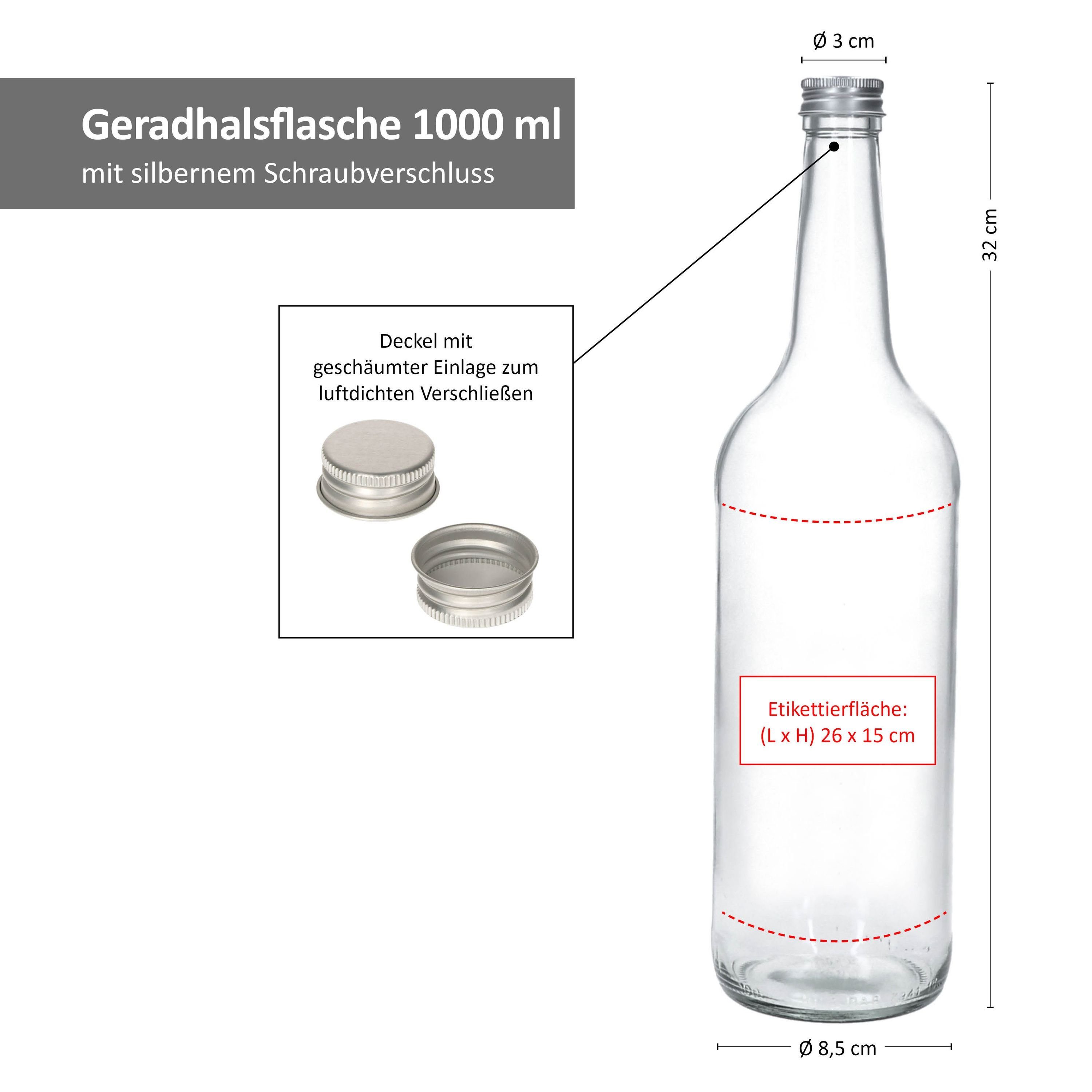 Erkas Geradhalsflasche Glas Set MamboCat Flaschenüberzug, 6tlg Deko-Haube Vorratsglas 1L