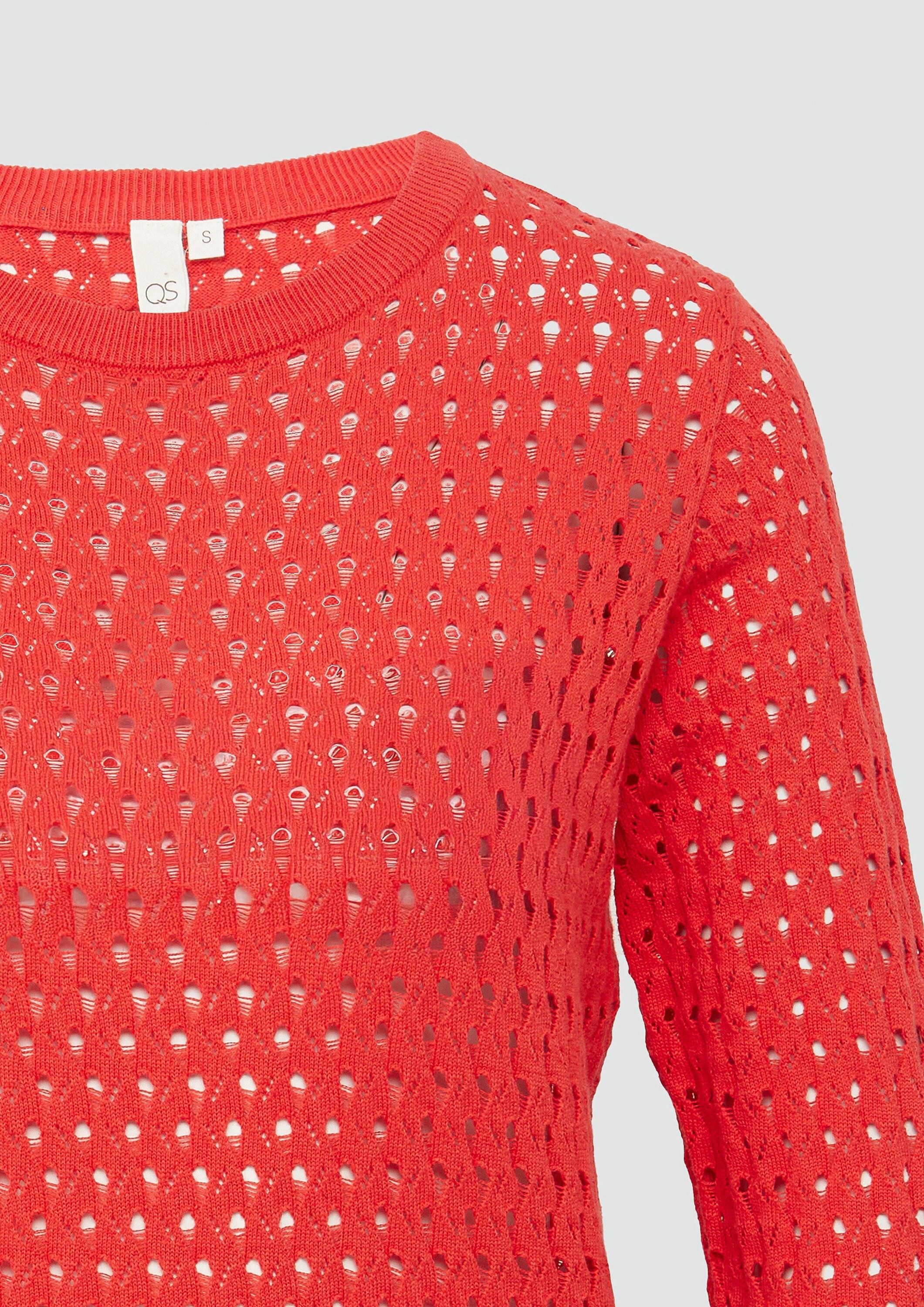 QS Langarmshirt T-Shirt Leichter Baumwollpullover mit Ajourmuster