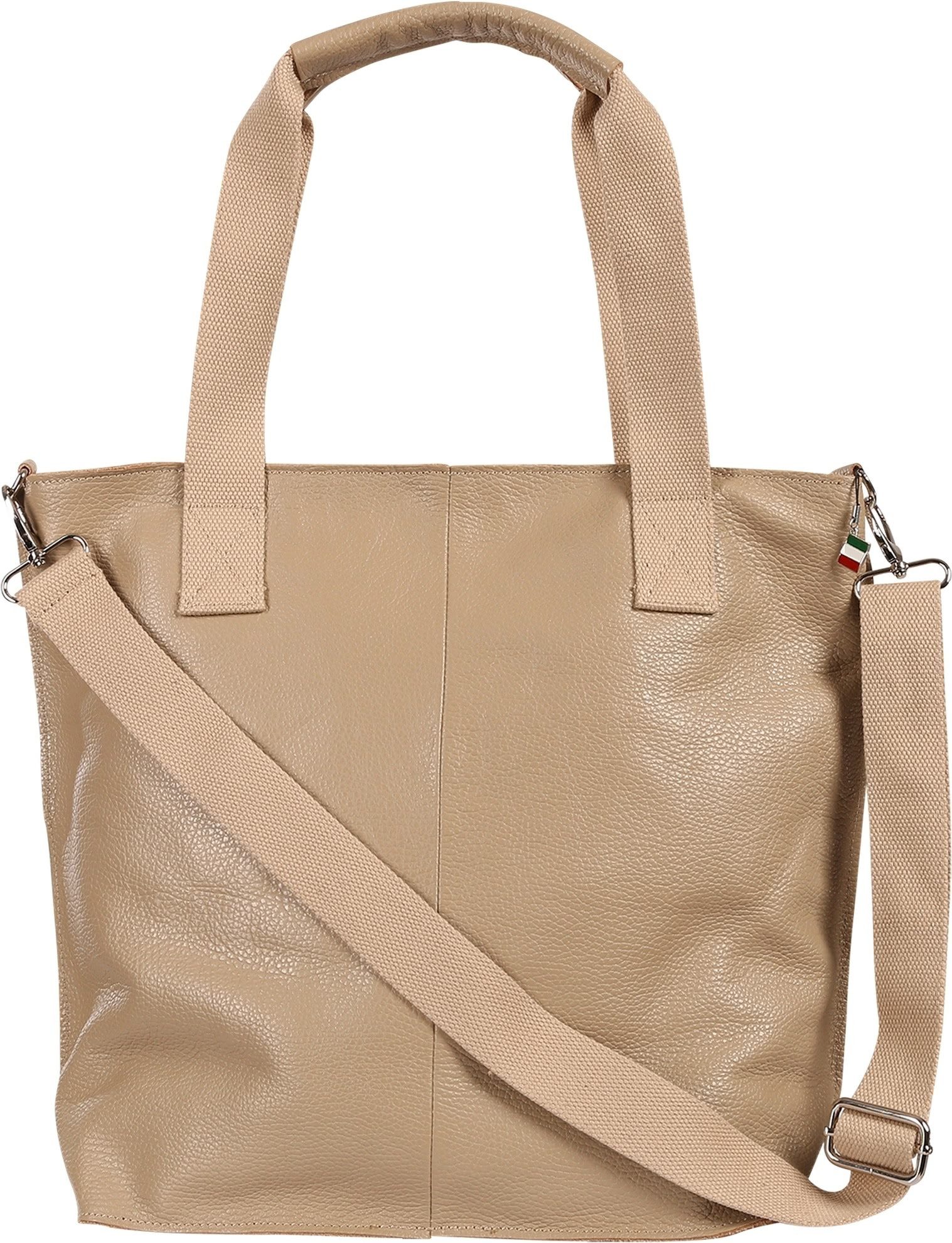 FLORENCE Schultertasche Florence Echtleder Damen taupe Shopper (Schultertasche), Damen Schultertasche, Shopper Leder, taupe, beige ca. 44cm