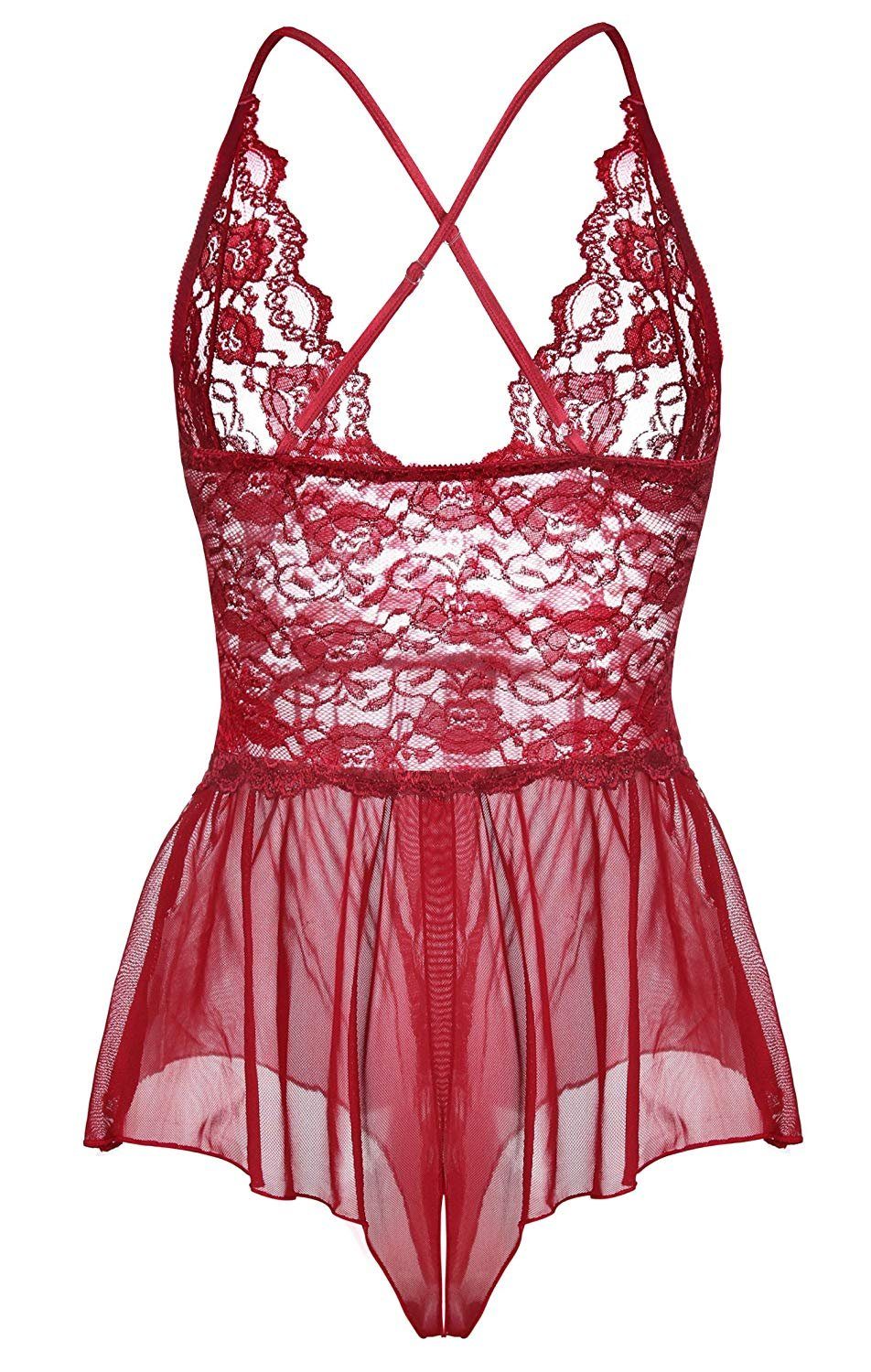 Lovolotti Body-Ouvert Damen Dessous Nachtwäsche Babydoll Reizwäsche L4K1 Sexy Unterwäsche Nachtkleid Spitze Durchsichtig transparent
