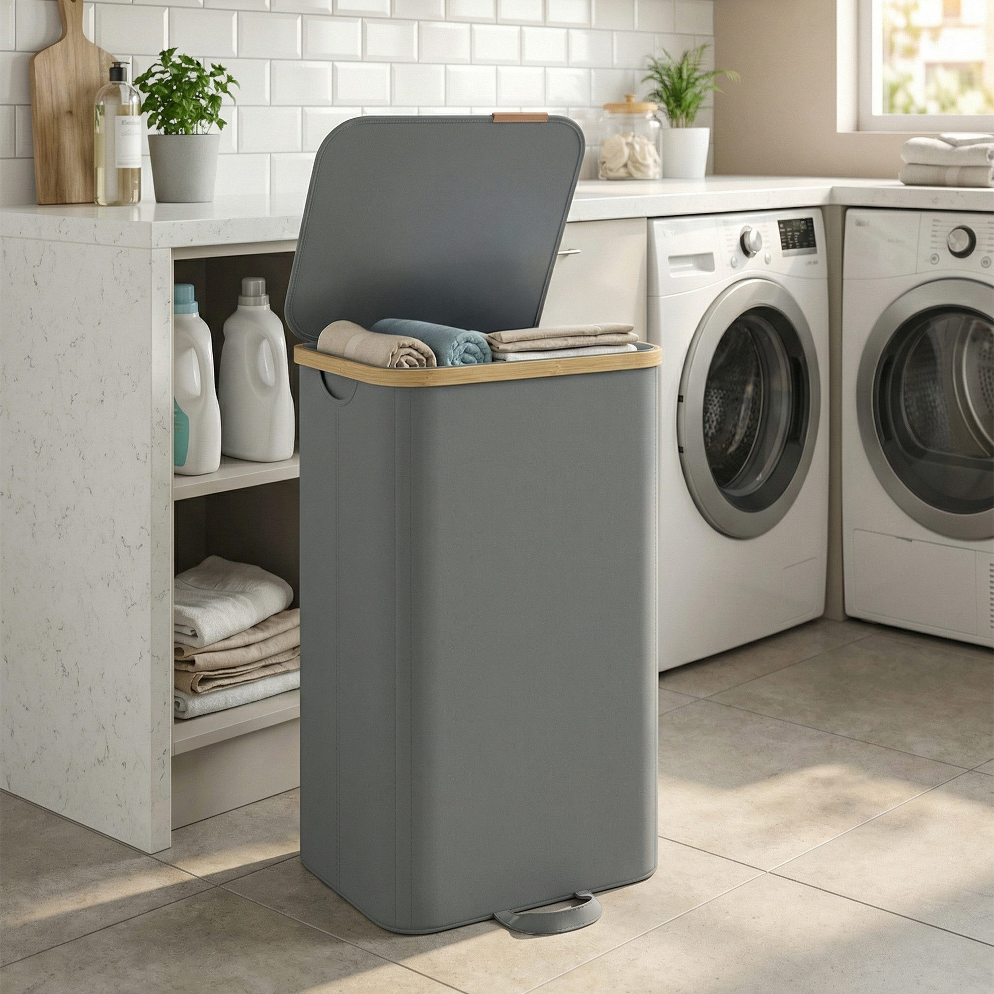 SONGMICS Wäschekorb, Wäschekorb mit Deckel, Wäschesammler, Wäschetruhe, herausnehmbar