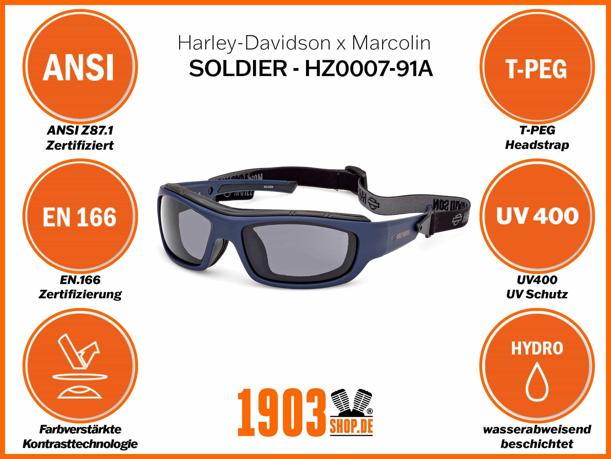 HARLEY-DAVIDSON Motorradbrille, (1-St), Motorradbrille Soldier - Marcolin - HZ0007-91A