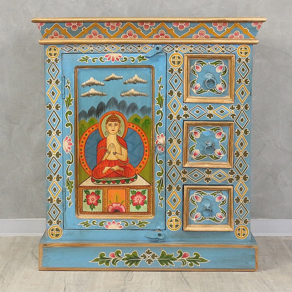 Oriental Galerie Blau Handarbeit Wandschrank Tibet Mehrzweckschrank Sherab cm 69
