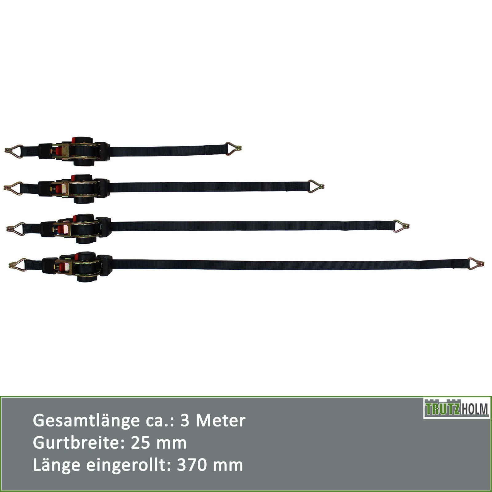 TRUTZHOLM Spanngurt 4er Set Ratschenspanngurt selbstaufrollend mit Spitzhaken (4erSpanngurt-Set, Spanngurt)