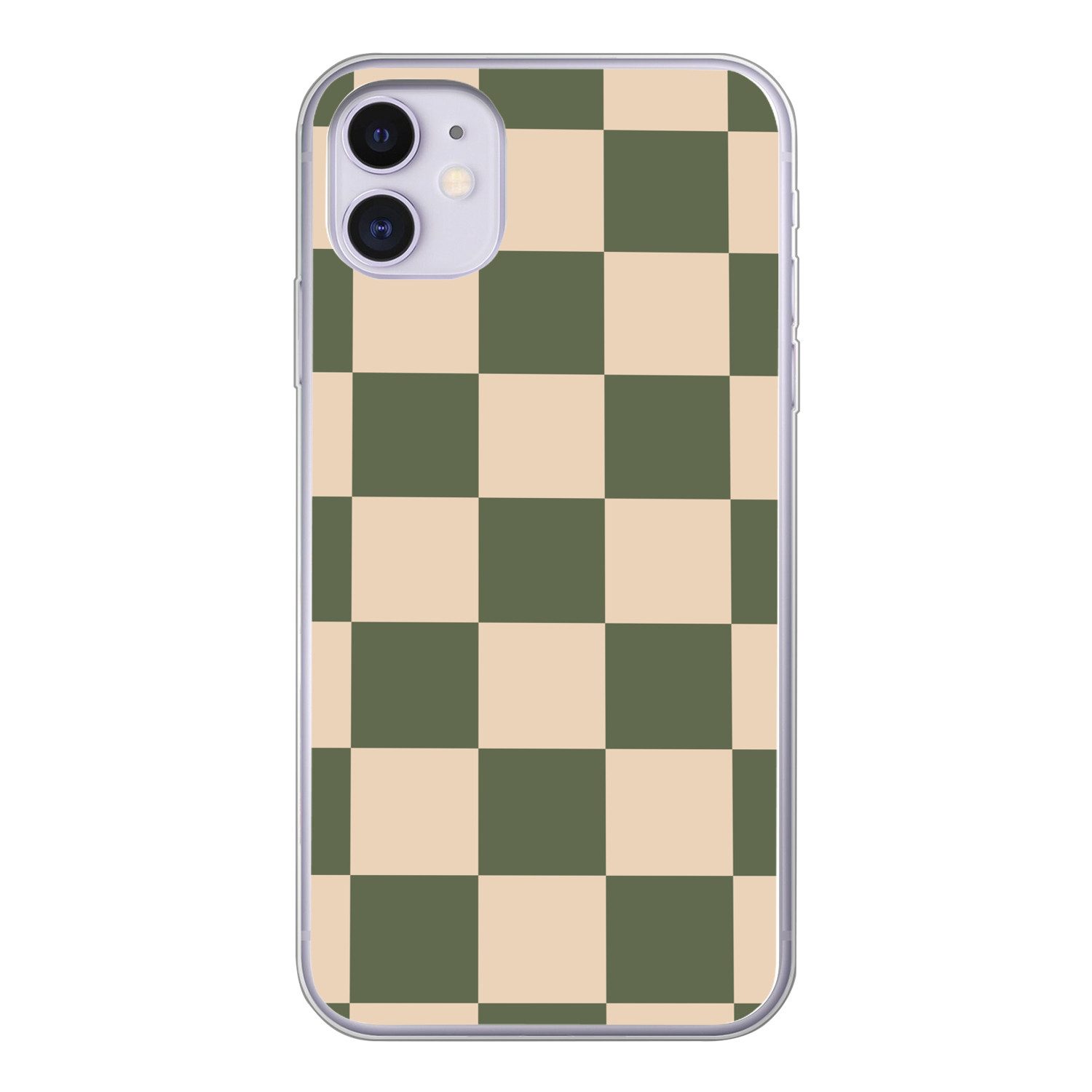 MuchoWow Handyhülle für Apple iPhone 11 Schachbrettmuster - Grün - Beige - Blöcke, Smartphone-Bumper, Print, Handy Schutzhülle Dünn