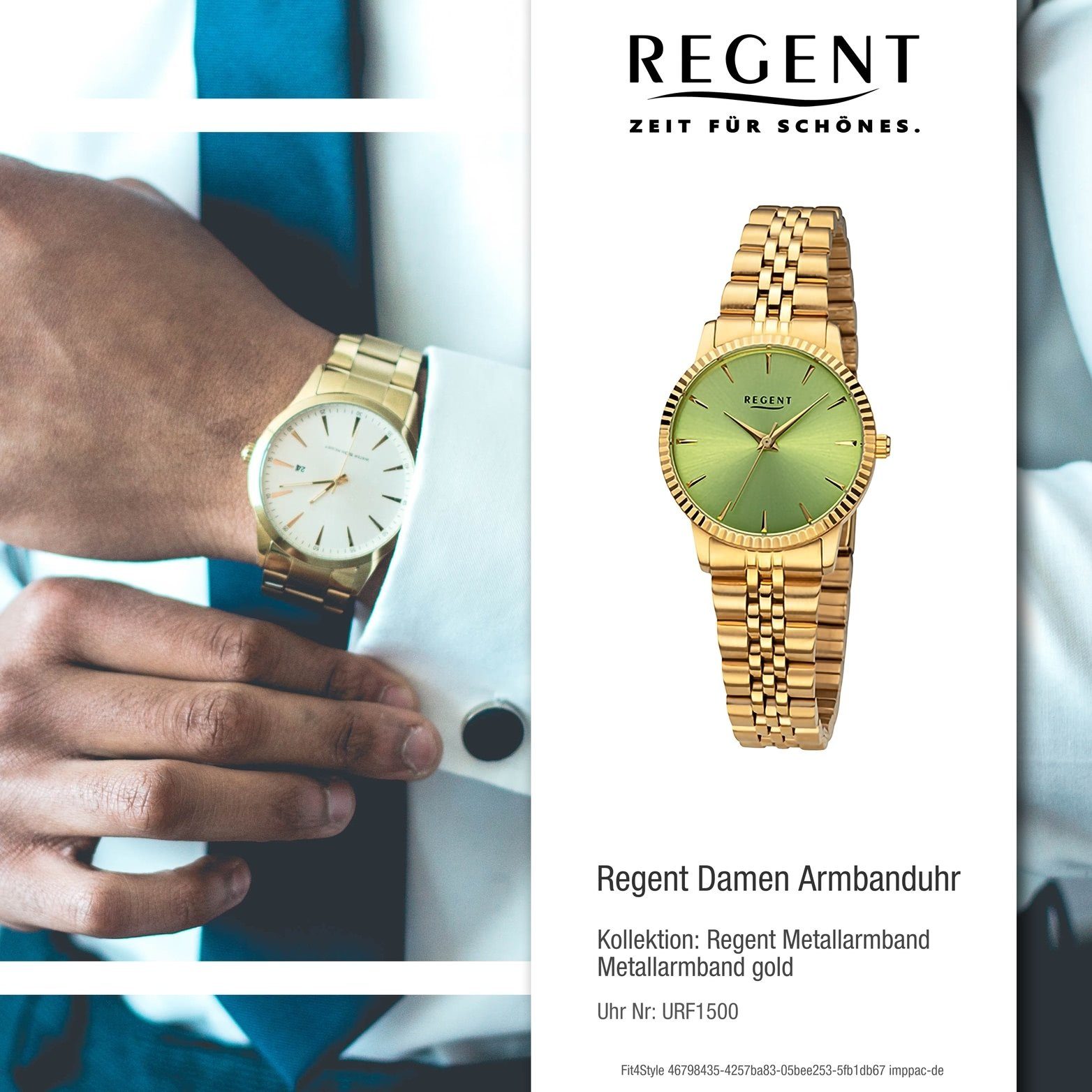 Regent Quarzuhr Armbanduhr Regent groß rundes Gehäuse, gold, 30,5mm) (ca. Damenuhr Damen Analog, extra Metallarmband