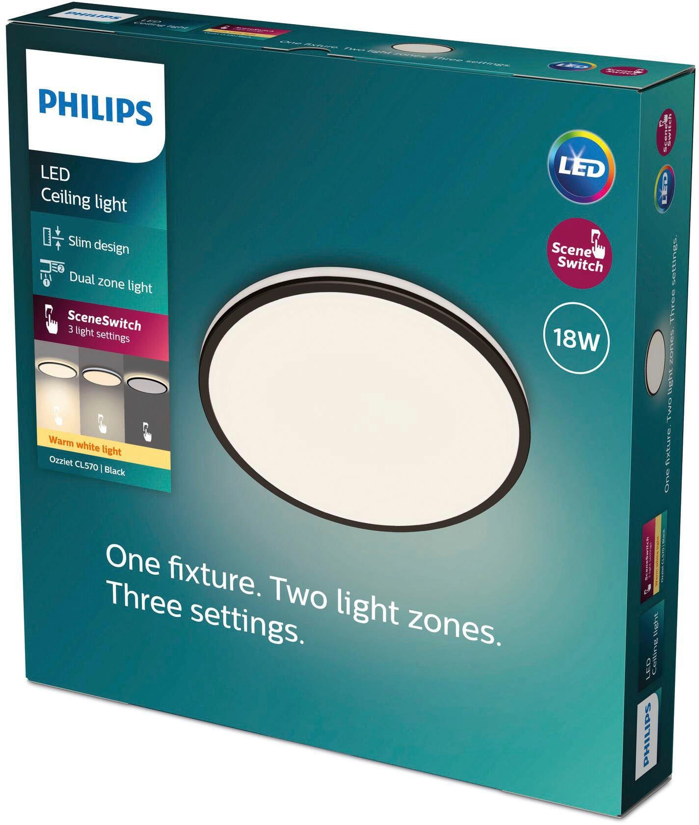 Philips LED Deckenleuchte Ozziet, LED Tageslichtweiß Dimmfunktion, fest integriert