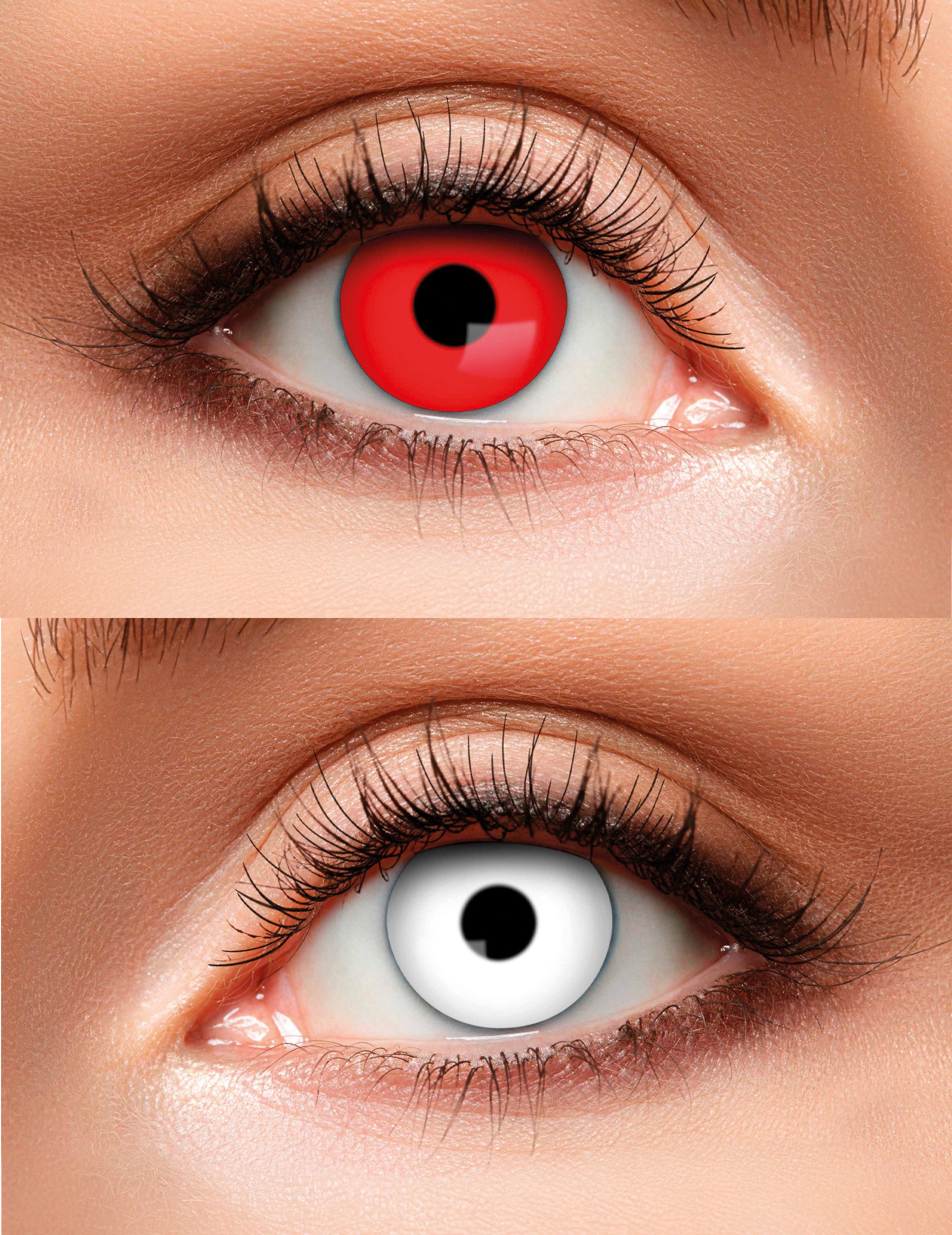 Boland Kostüm Duo Kontaktlinsen rot und weiß