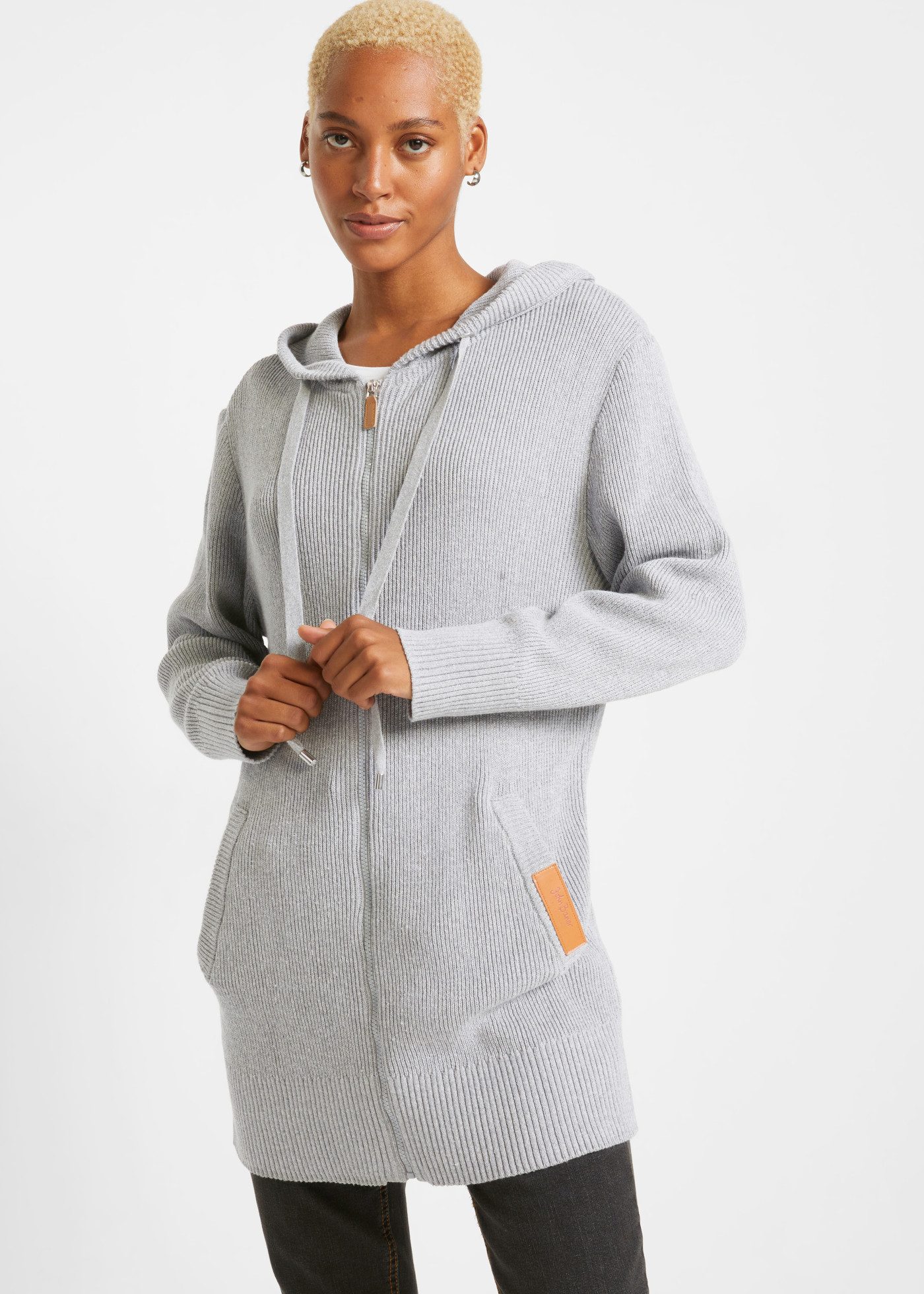 bonprix Strickmantel mit Kapuze, aus Baumwollmischung, Oversize Passform