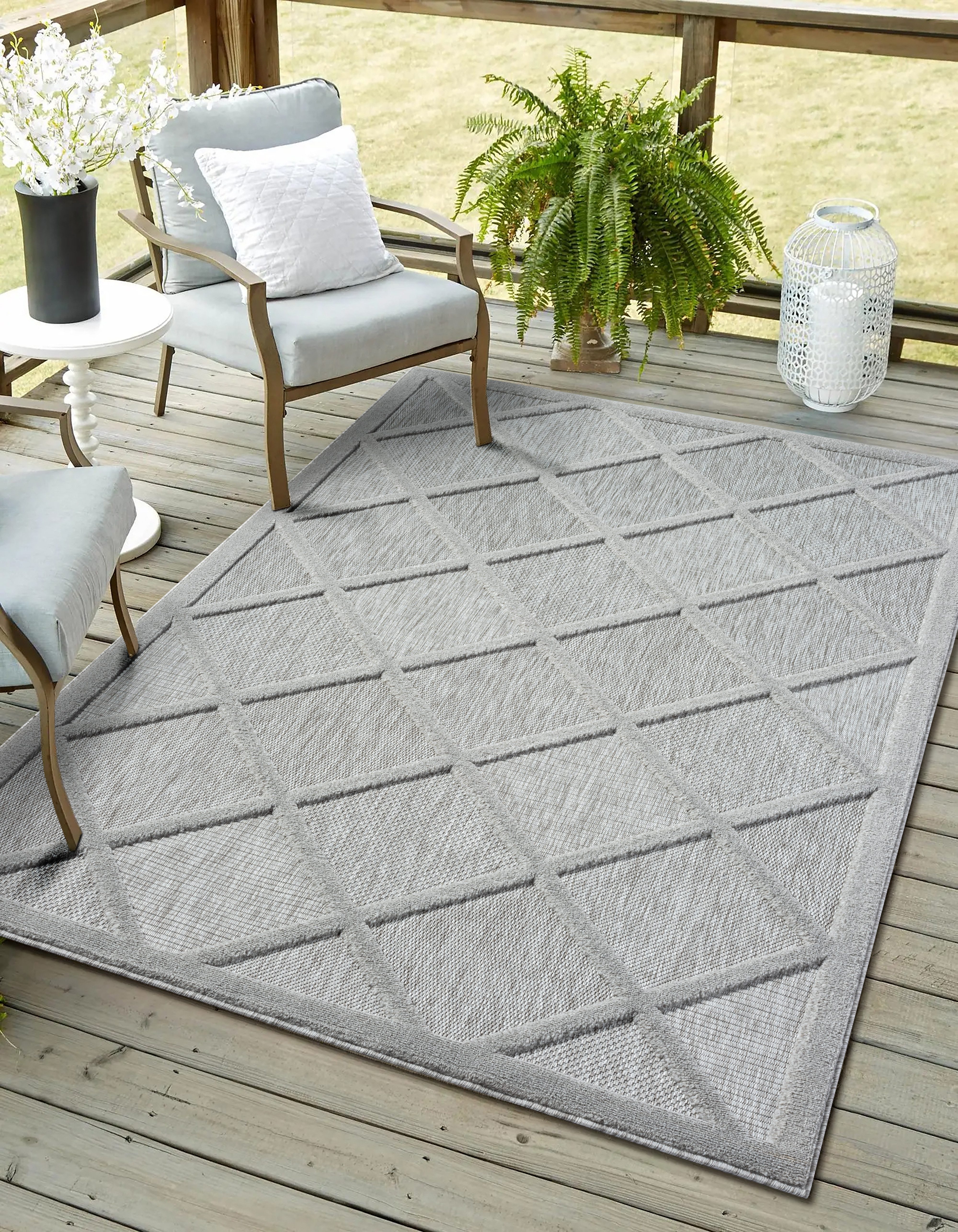 Myflair Möbel & Accessoires Teppich Amara, LAGERRÄUMUNG!, rechteckig, Höhe: 8 mm, Uni Farben, Hoch-Tief Effekt, Outdoor geeignet, Balkon, Terrasse