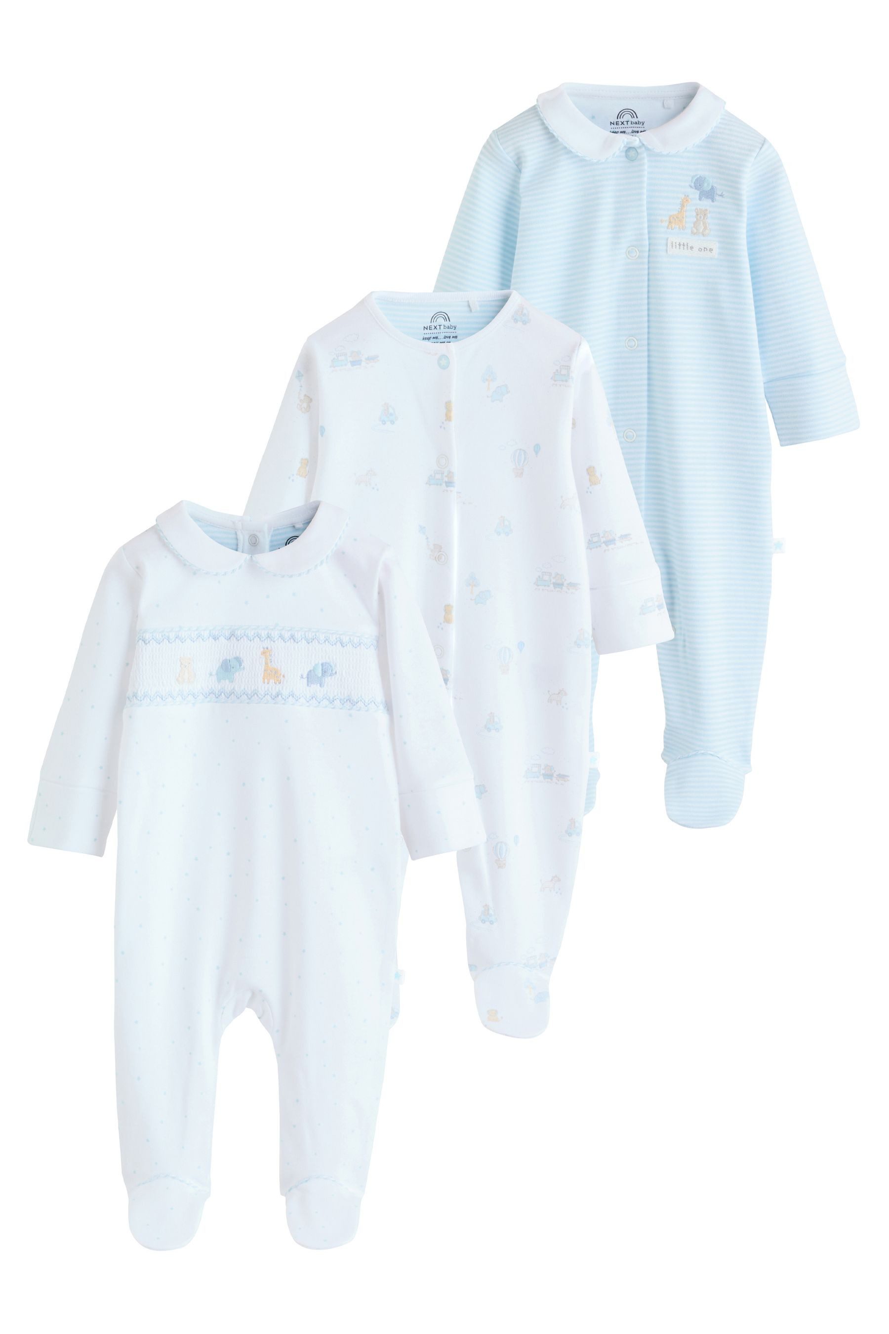Next Schlafoverall Bestickte Baby-Schlafanzüge, 3er-Pack (3-tlg)