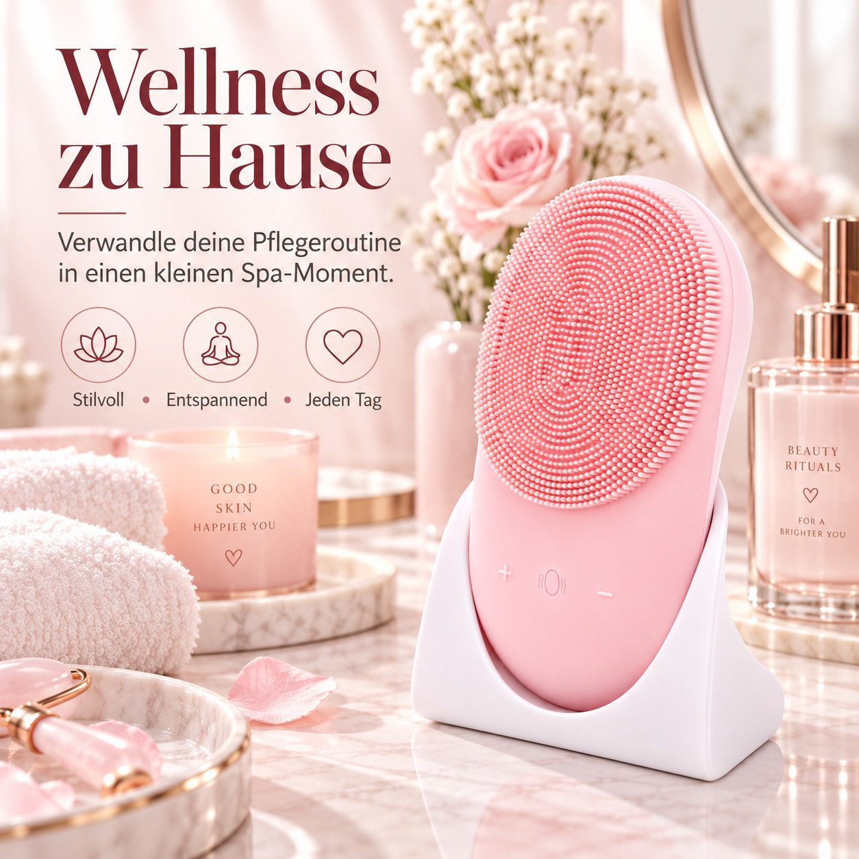 Luckice Gesichtsmassagegerät Gesichtsreinigungsbürste, Elektrisches Gesichtsmassagegerät, Alle Hauttypen Ultrahygienische Skincare,Einfache Gesichtsreinigung, E – Bild 4 von 5