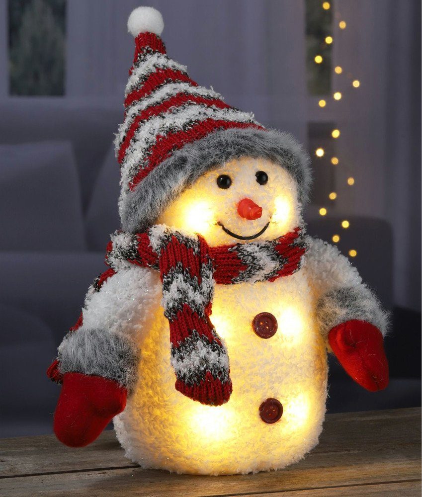 Haushalt International Weihnachtsfigur, LED Weihnachtsdeko - Schneemann - 26 cm - Rot