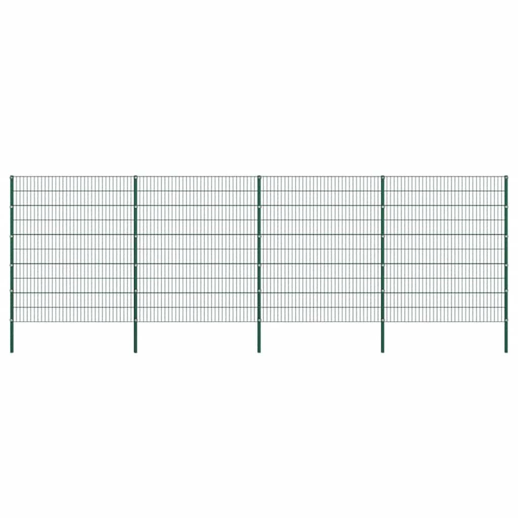 vidaXL Gartenzaun Zaunelement mit Pfosten Eisen 694,5 x 200 cm Grün, (1-St)