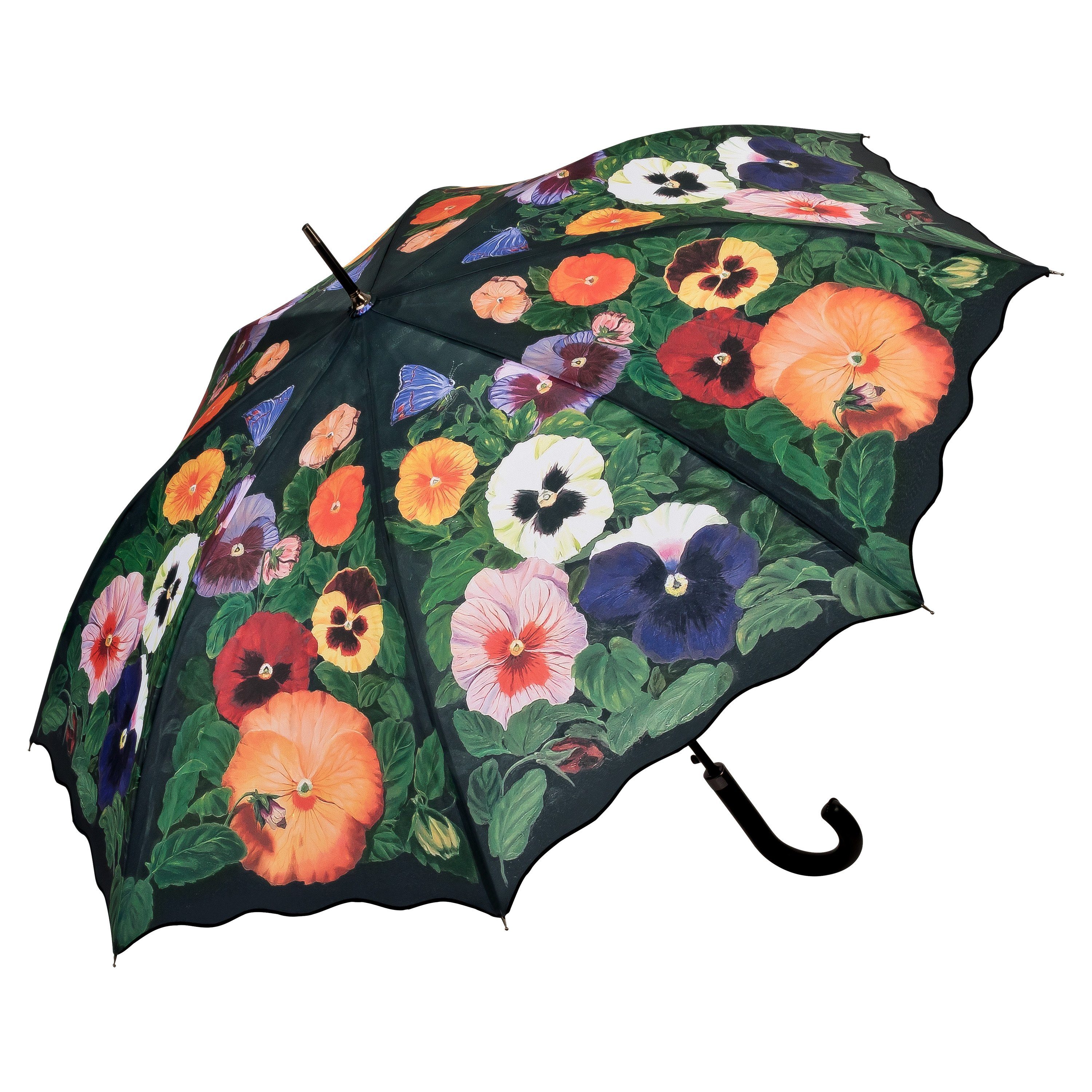 von Lilienfeld Stockregenschirm VON LILIENFELD Regenschirm Stiefmütterchen Auf-Automatik Motiv Stockschirm Stabil Blumen, 100% Regenschutz / 95% UV-Schutz