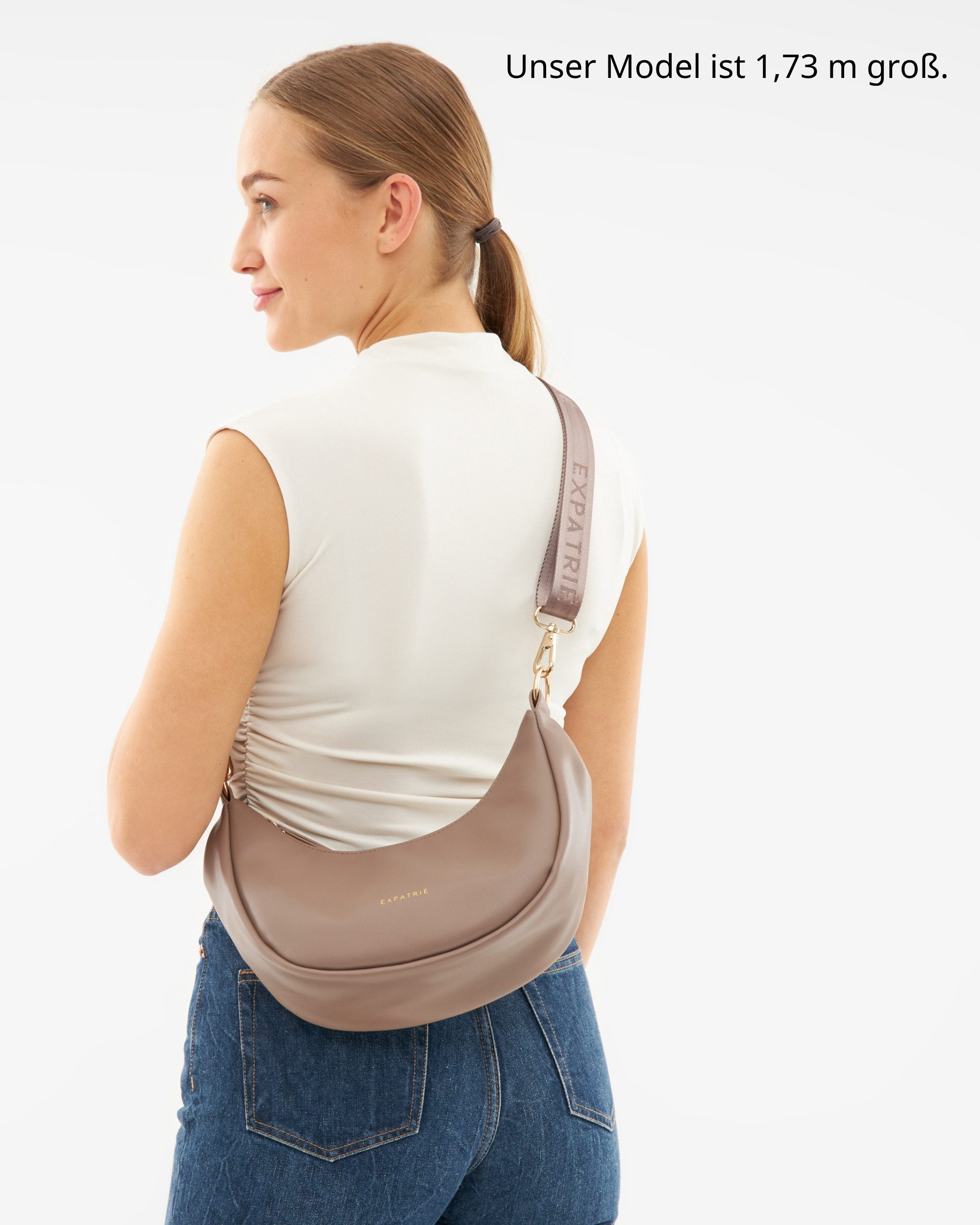 Expatrié Umhängetasche Lea Small Half Moon Bag Schultertasche, Elegante Crossbody Bag in Halbmond Form, Wasserabweisend – Bild 2 von 5