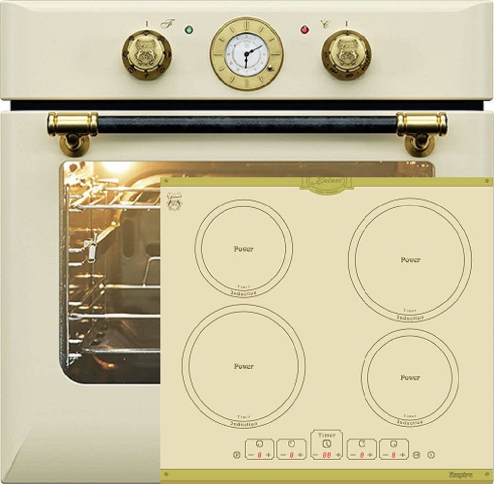 Kaiser Küchengeräte Backofen-Set Herd Set Autark Retro Einbau Backofen Elektro, 68 L mit Induktionskochfeld Autark 60 cm 4 Zonen mit Booster EH 6432 ElfBE +KCT 6195 IElfEm., mit 1-fach-Teleskopauszug