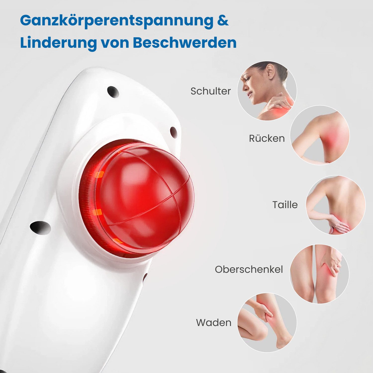 RENPHO Massagegerät Handheld Rückenmassagegerät mit Wärme, Rückenmassage mit Wärme, 3 Aufsätze, 5 Stufen, Abschaltung, Netz