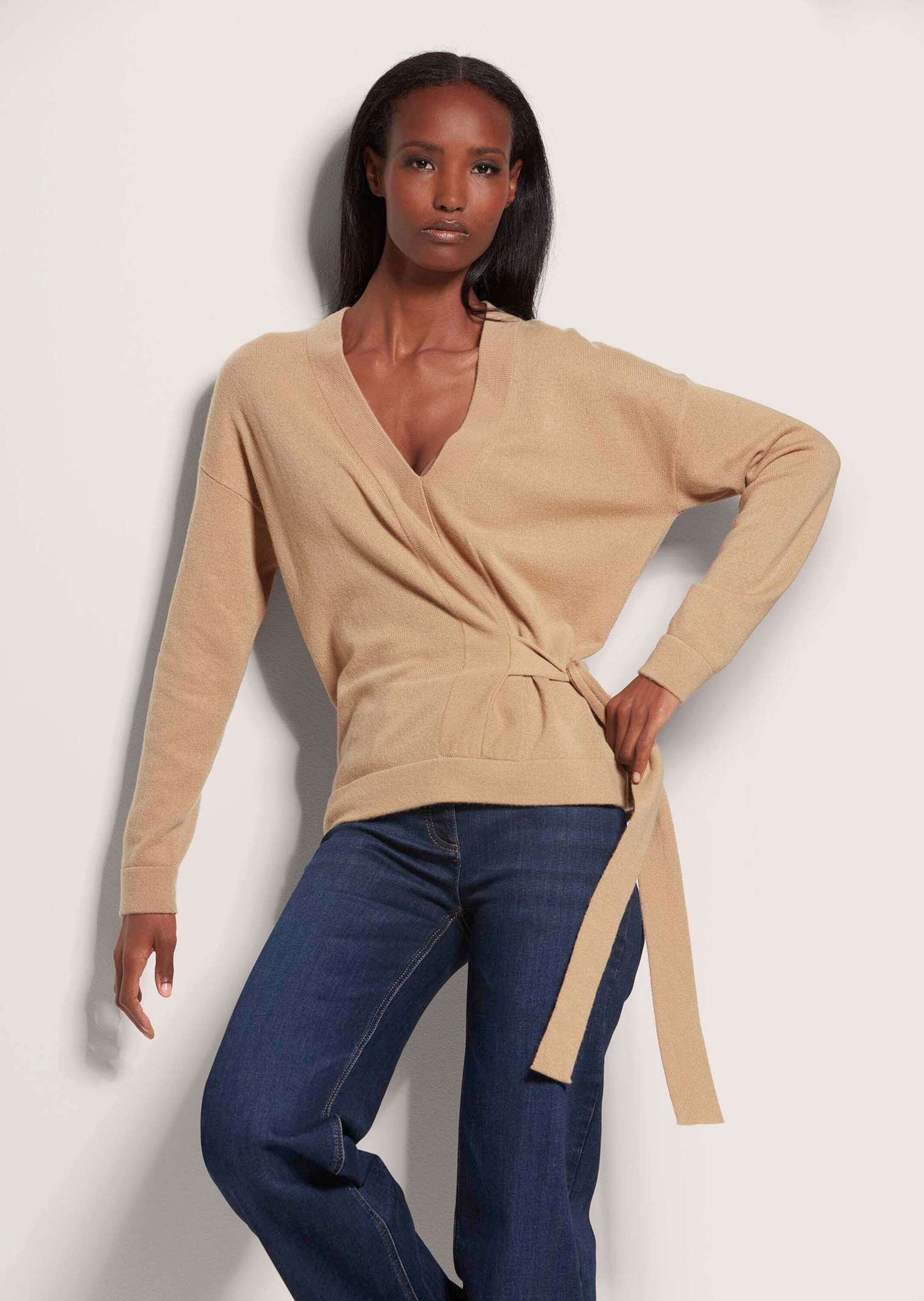 Strickpullover V-Pullover mit Bindeband