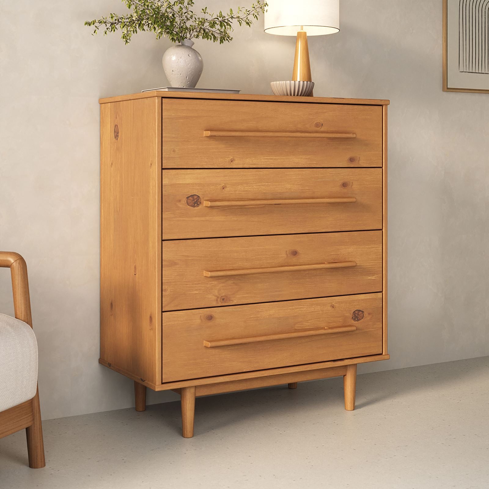 IDIMEX Kommode TECCA, Schubladenschrank mit 4 Schubladen aus Massivholz Eiche Finish