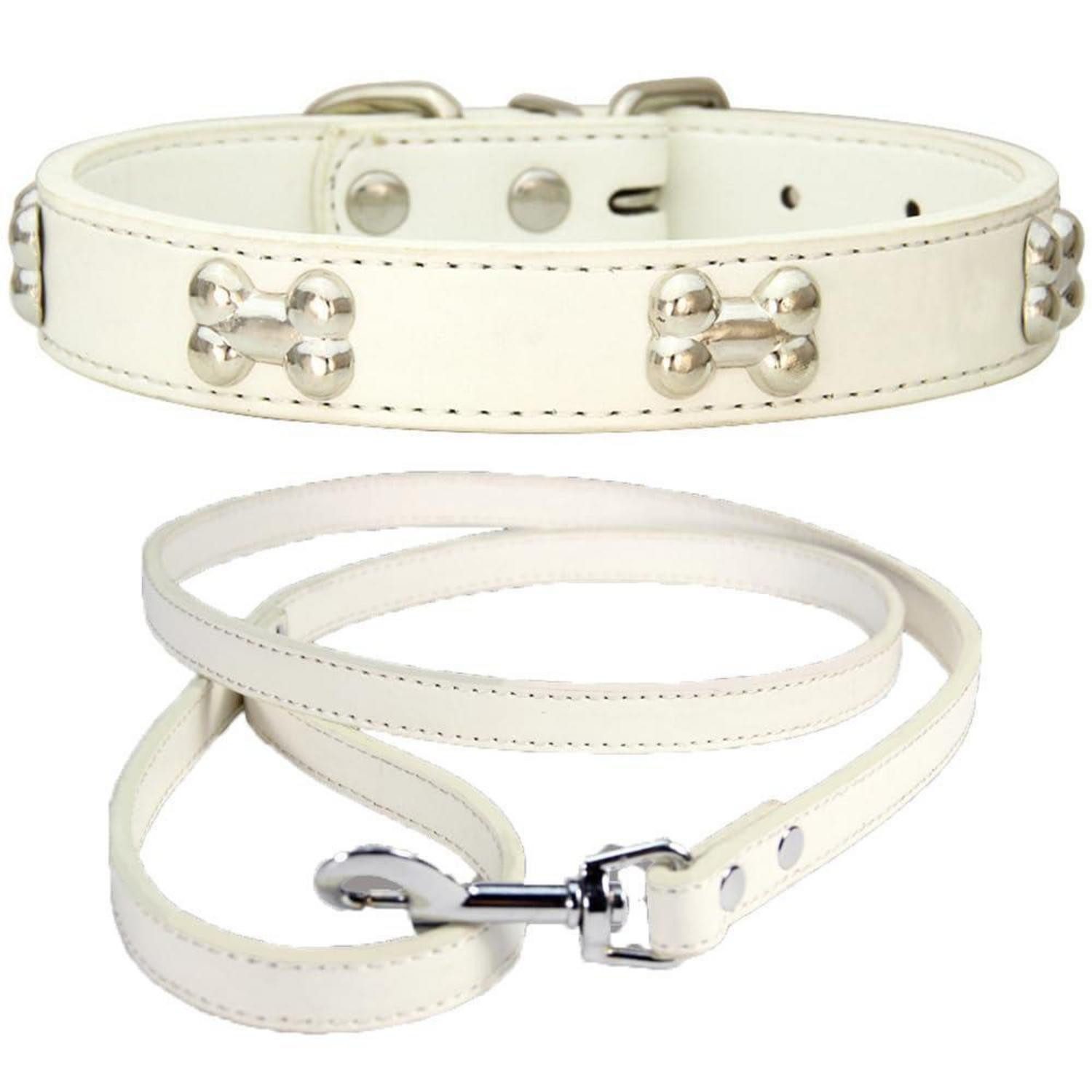 LuxusKollektion Hunde-Halsband Hundehalsband Verstellbar Weiß in Lederoptik, Leder