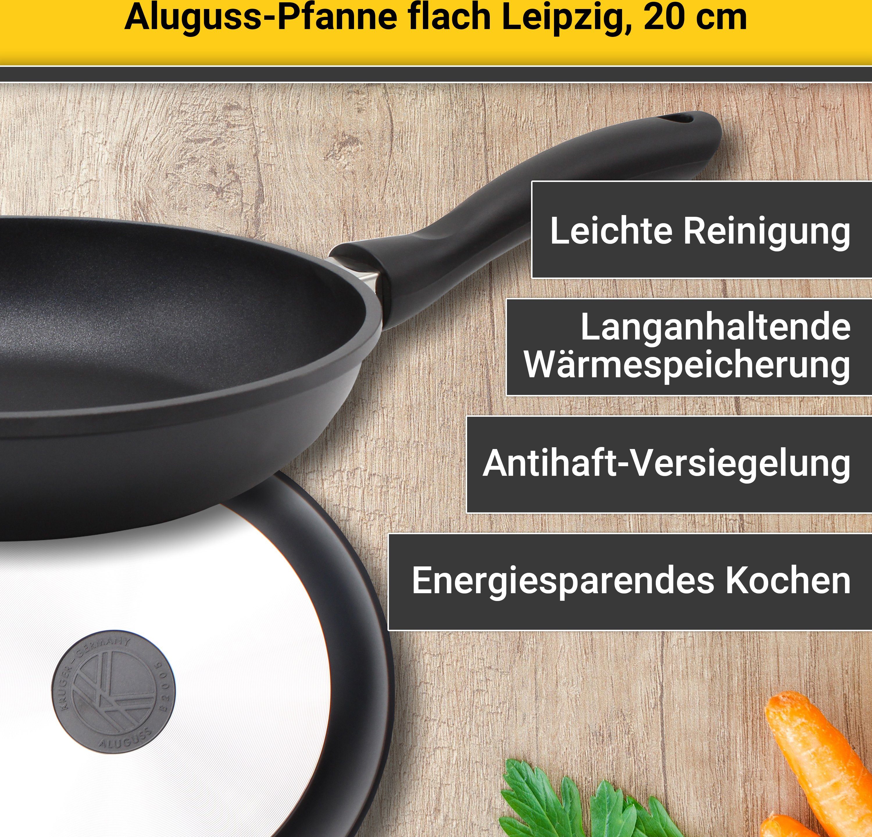 Krüger Bratpfanne Aluguss Pfanne flach LEIPZIG, Aluminiumguss (1-tlg), hochwertige Antihaft-Versiegelung