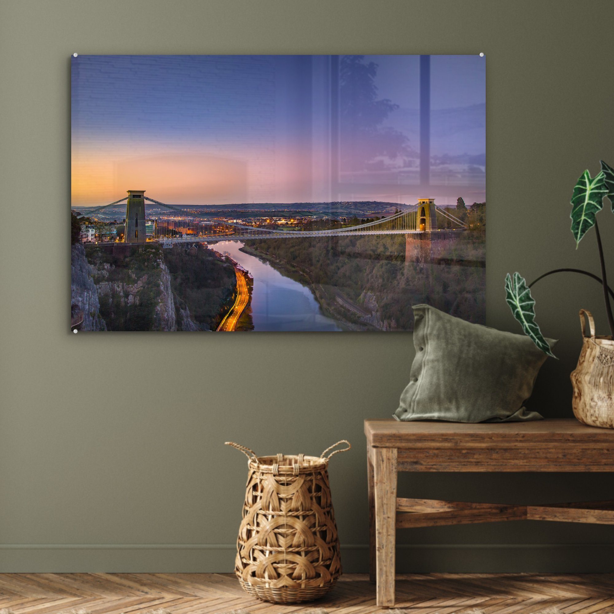 Acrylglasbild Fluss MuchoWow Avon Acrylglasbilder St), europäischen (1 Bristol, im über & Schlafzimmer Clifton-Hängebrücke Wohnzimmer den