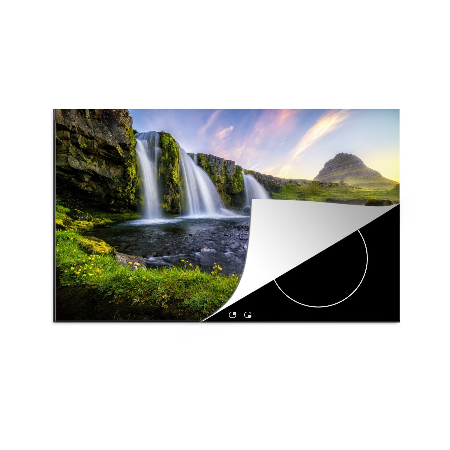MuchoWow Herdblende-/Abdeckplatte Wasserfall in Island, Vinyl, (1 tlg), 81x52 cm, Induktionskochfeld Schutz für die küche, Ceranfeldabdeckung