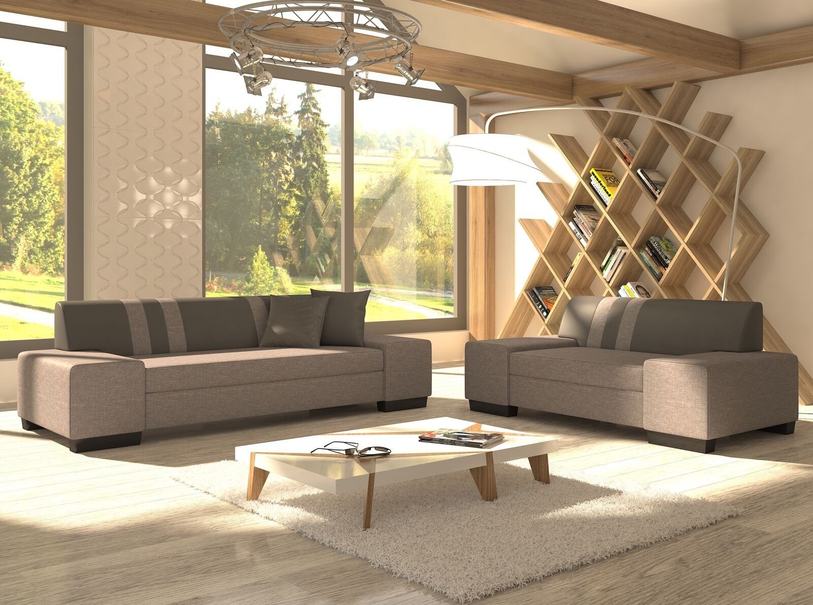 JVmoebel Sofa Premium dunkelgraue Sofagarnitur / Made Set 3+2 Sitzer Europe in Neu, Couch Hellgrau Hellbeige luxus