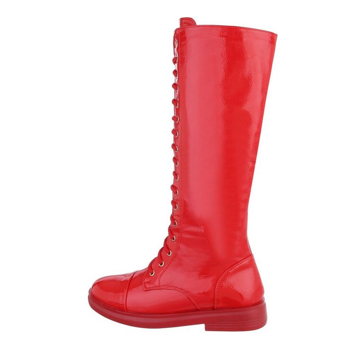 Ital-Design Damen Schnürschuhe Freizeit Stiefel Blockabsatz Flache Stiefel in Rot
